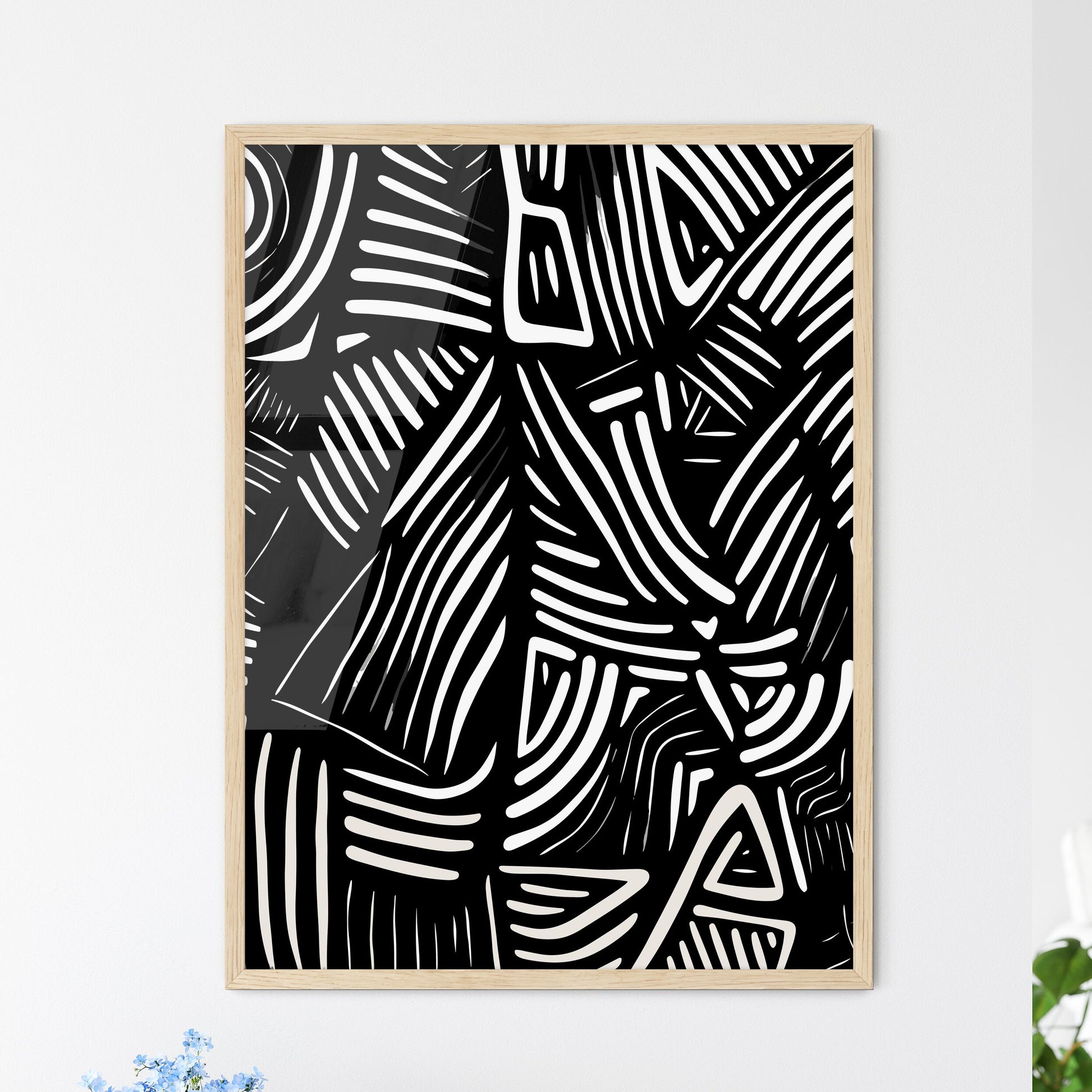 Abstract Lines And Shapes - A Black And  - Framed Art Print