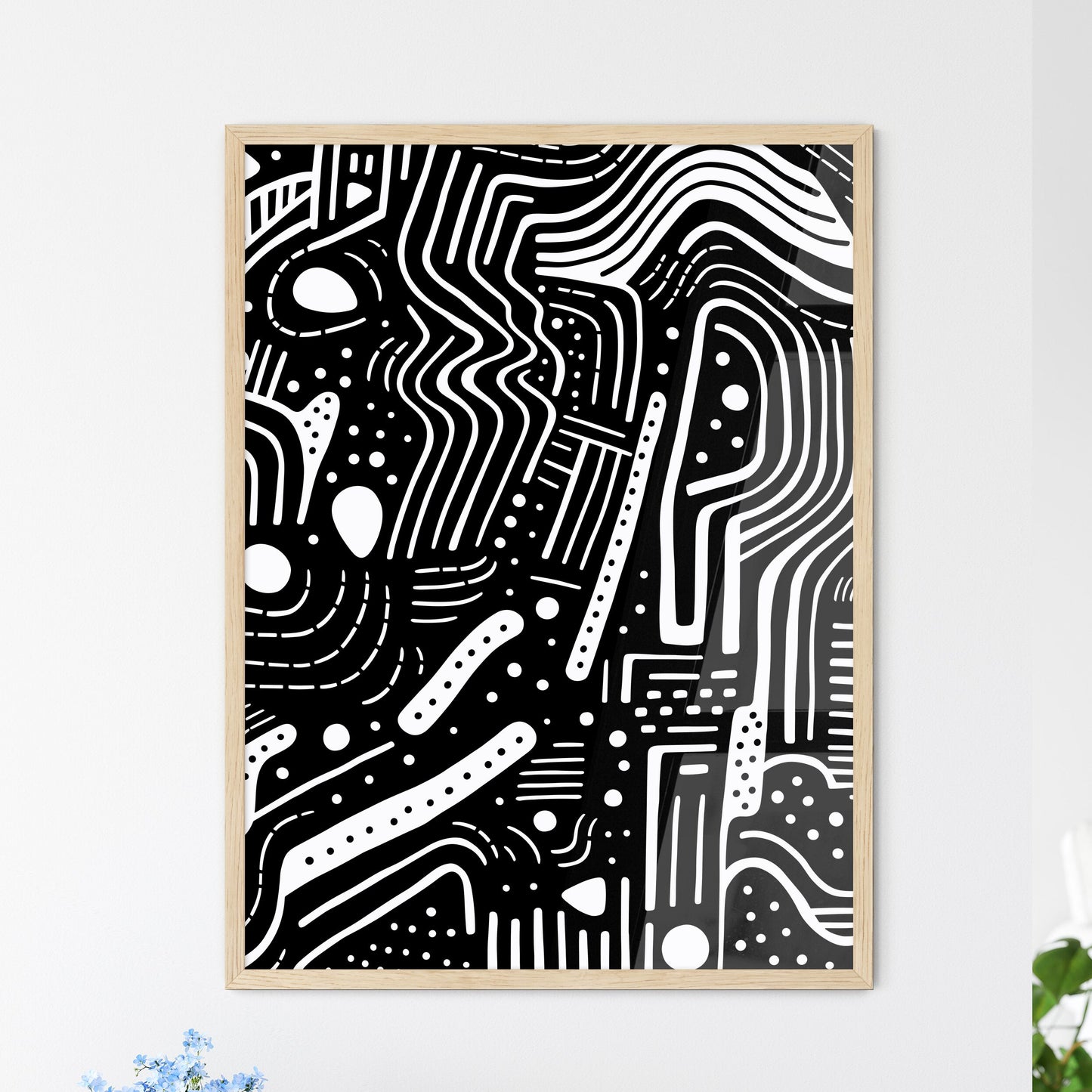 Abstract Lines And Shapes - A Black And  - Framed Art Print