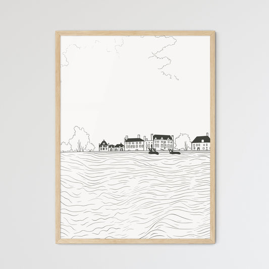 Amsterdam City Scene - A Drawing Of A Town On The Water Framed Art