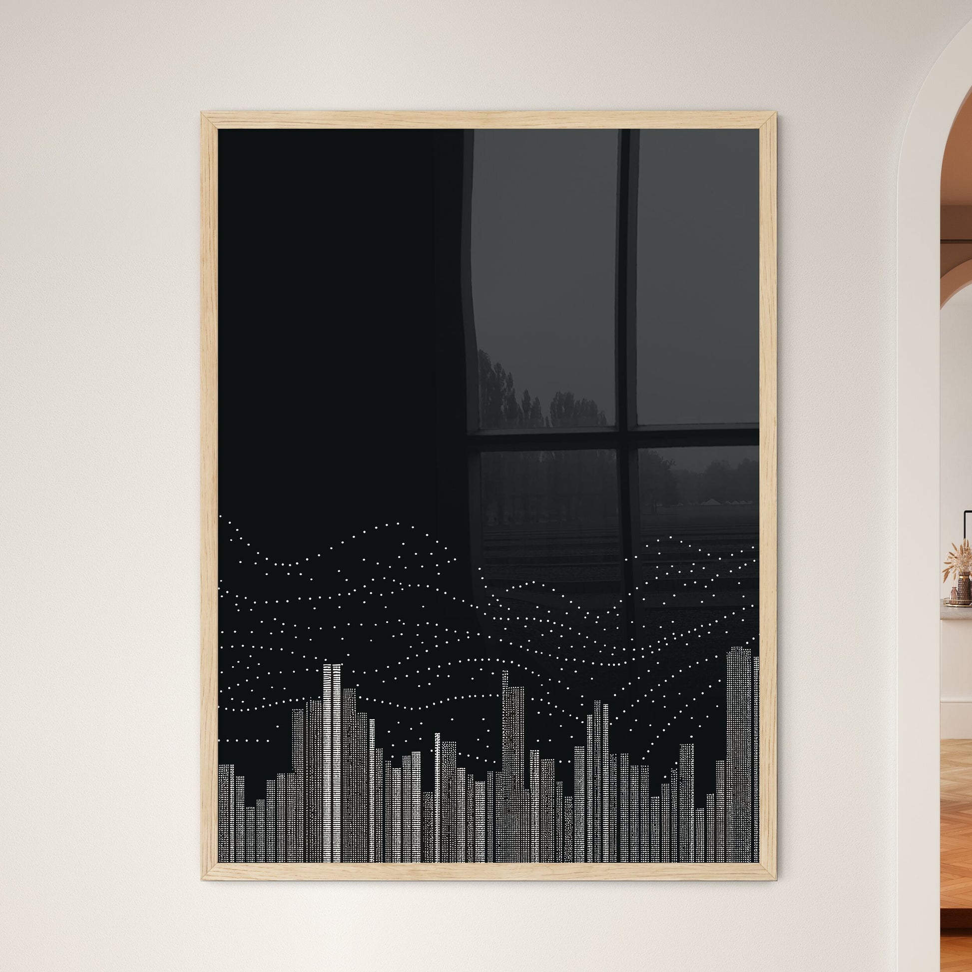 Bangkok Thailand Skyline - A City Skyline With Dots Framed Art