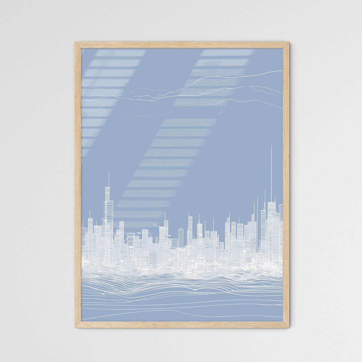 Boston Skyline - A White Cityscape With Blue Sky Framed Art
