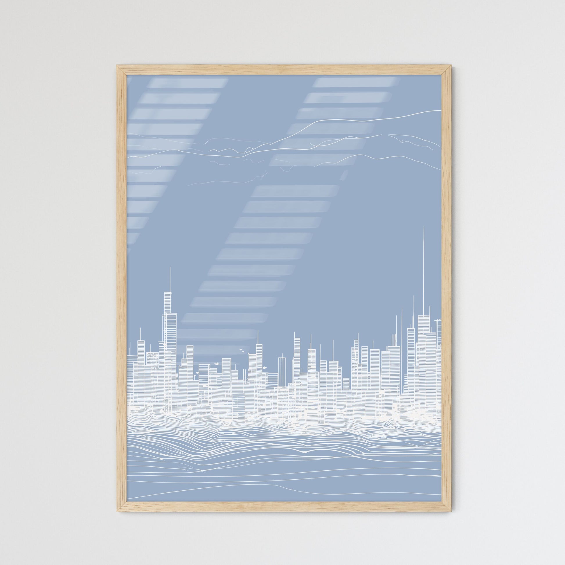 Boston Skyline - A White Cityscape With Blue Sky Framed Art