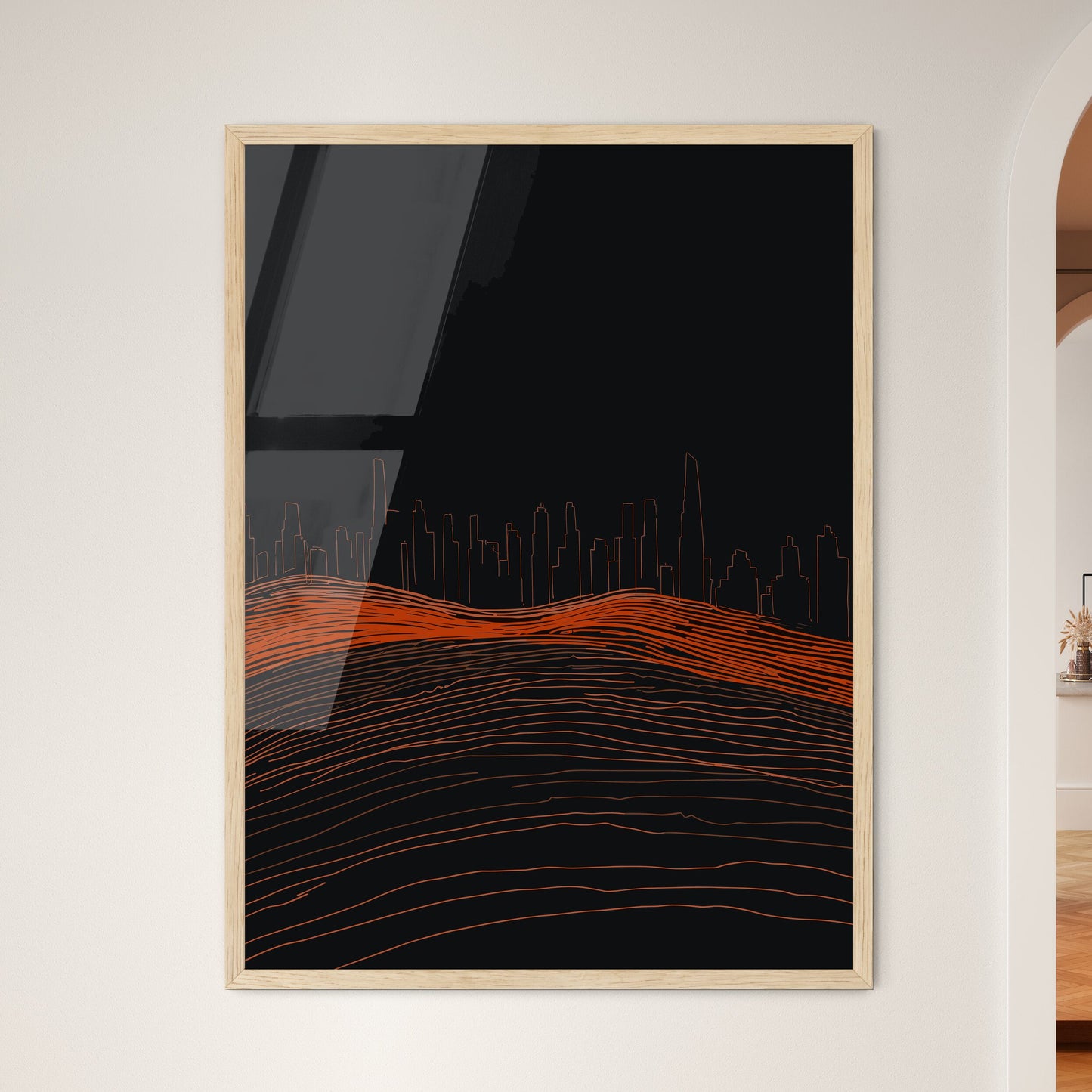 Chicago Skyline - A City Skyline With Orange Lines Framed Art