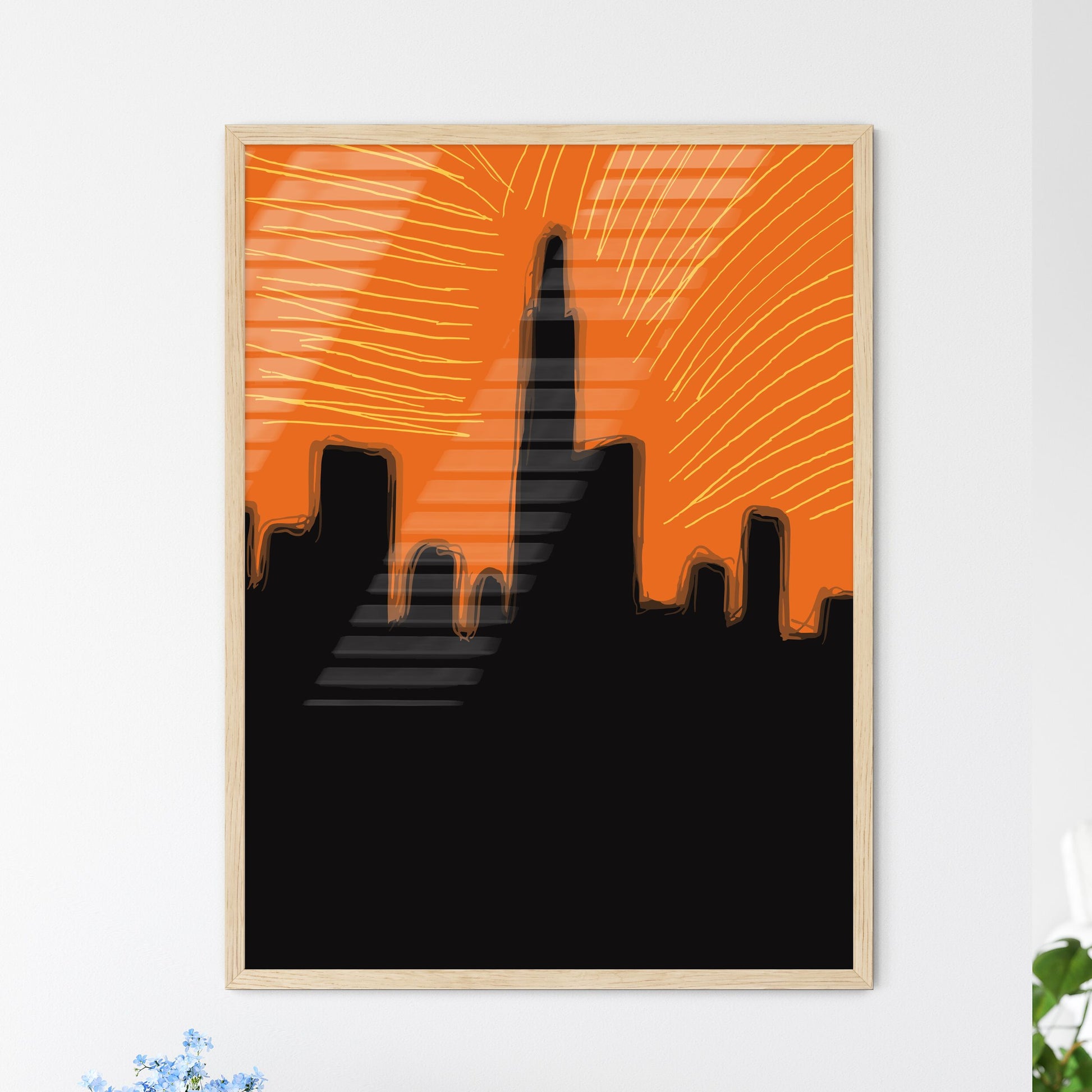 Chicago Skyline - A Silhouette Of A City With Orange Sky Framed Art