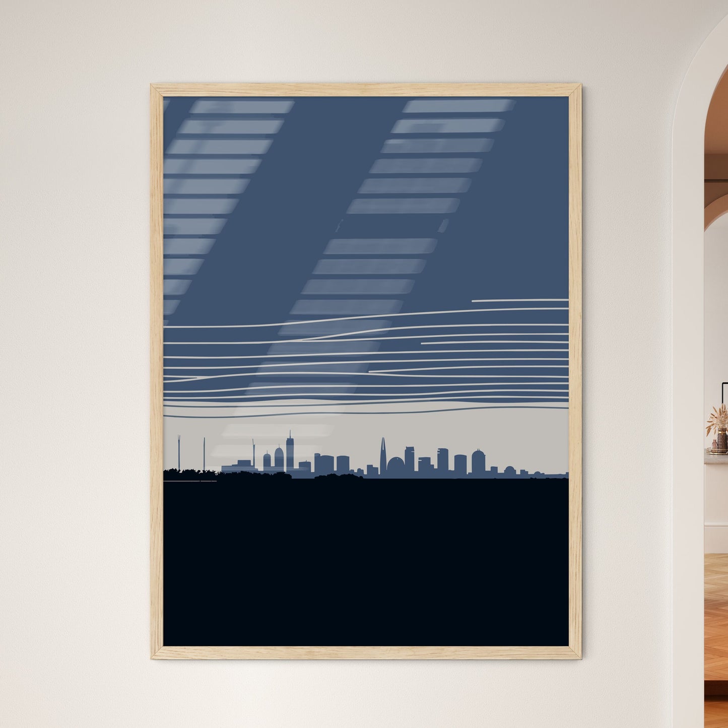 Dubai Skyline - A City Skyline With Lines In The Sky Framed Art