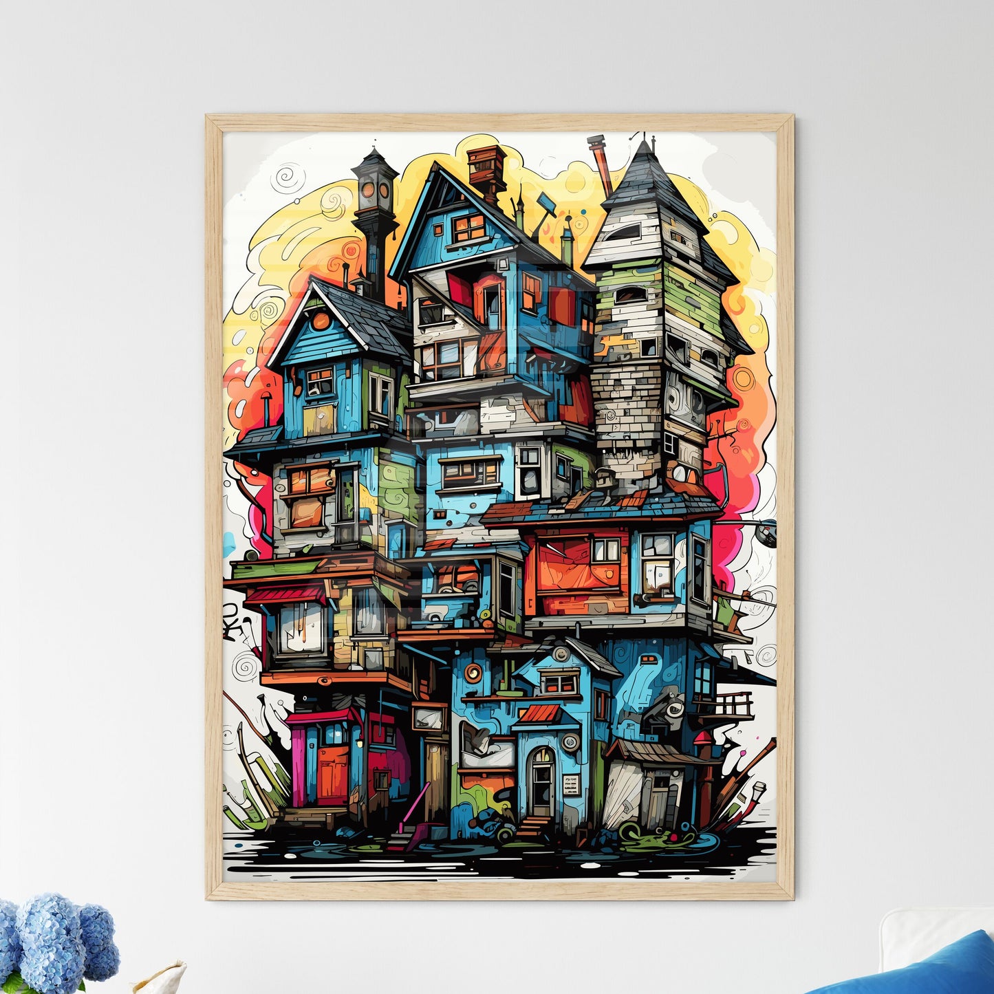 Impressive House - A Colorful Building With Many Windows Framed Art