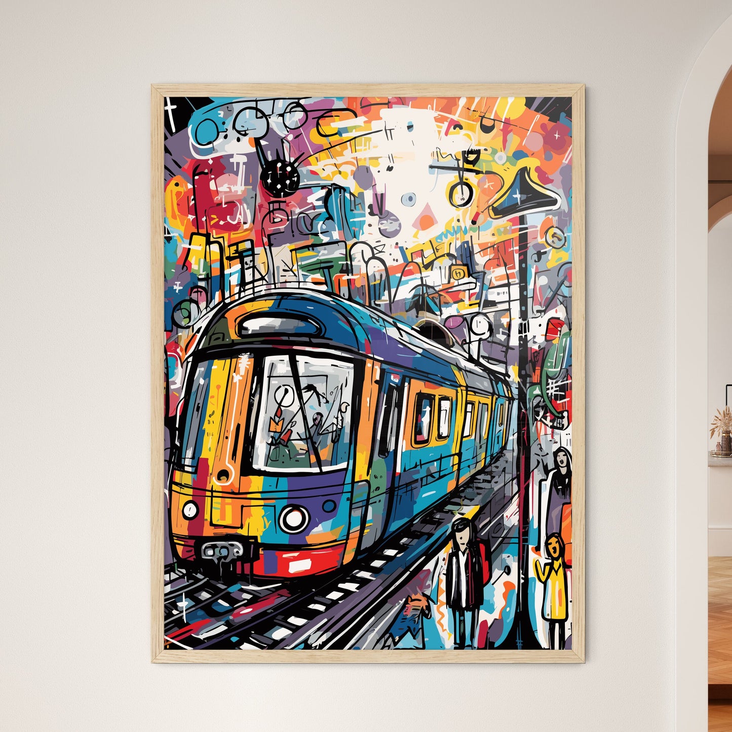 In The Subway Train - A Colorful Train On A Railway Track Framed Art