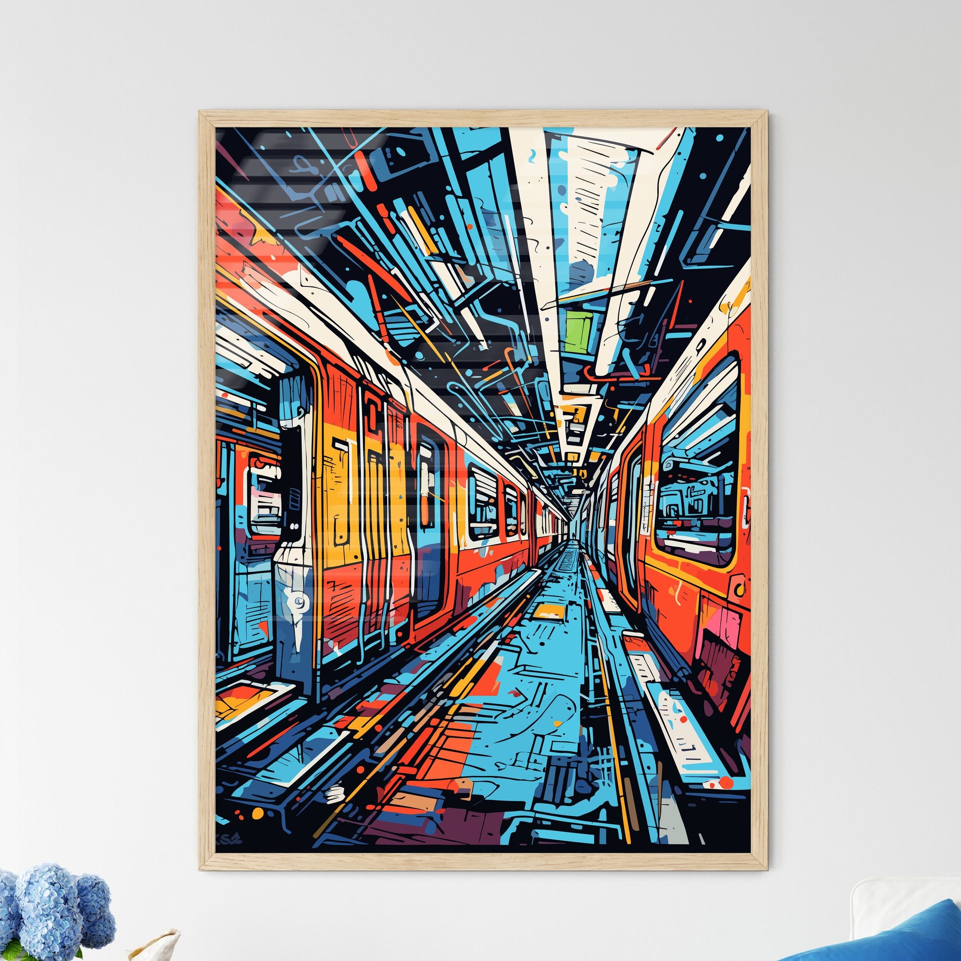In The Subway Train - A Train Inside A Tunnel Framed Art