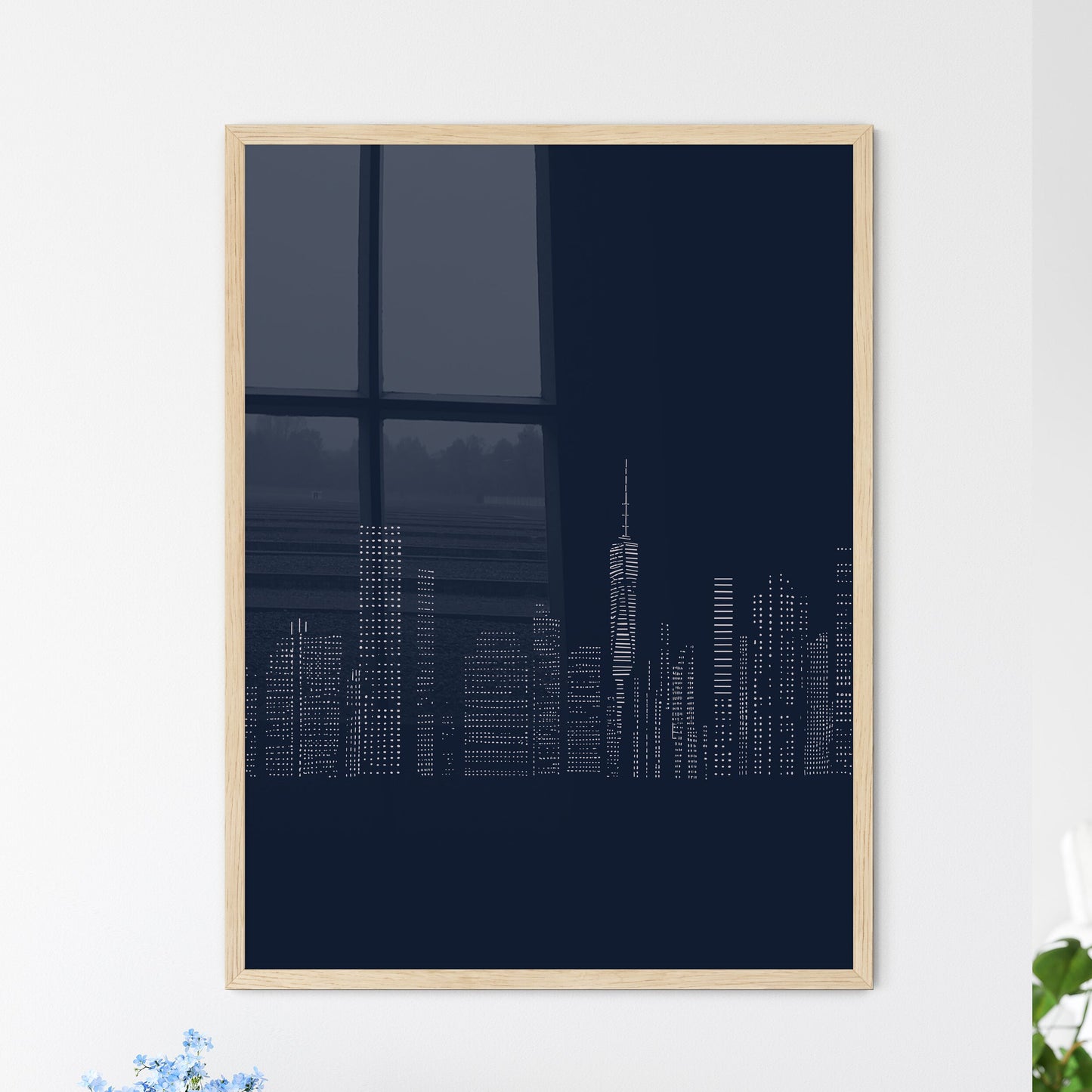 Manhattan Skyline - A City Skyline At Night Framed Art