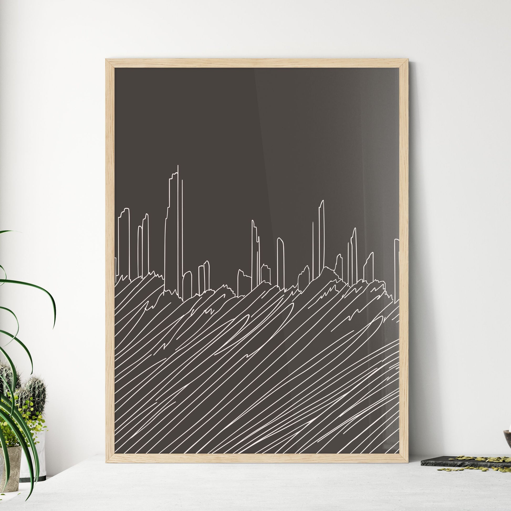 Miami Skyline - A Drawing Of A City Skyline Framed Art