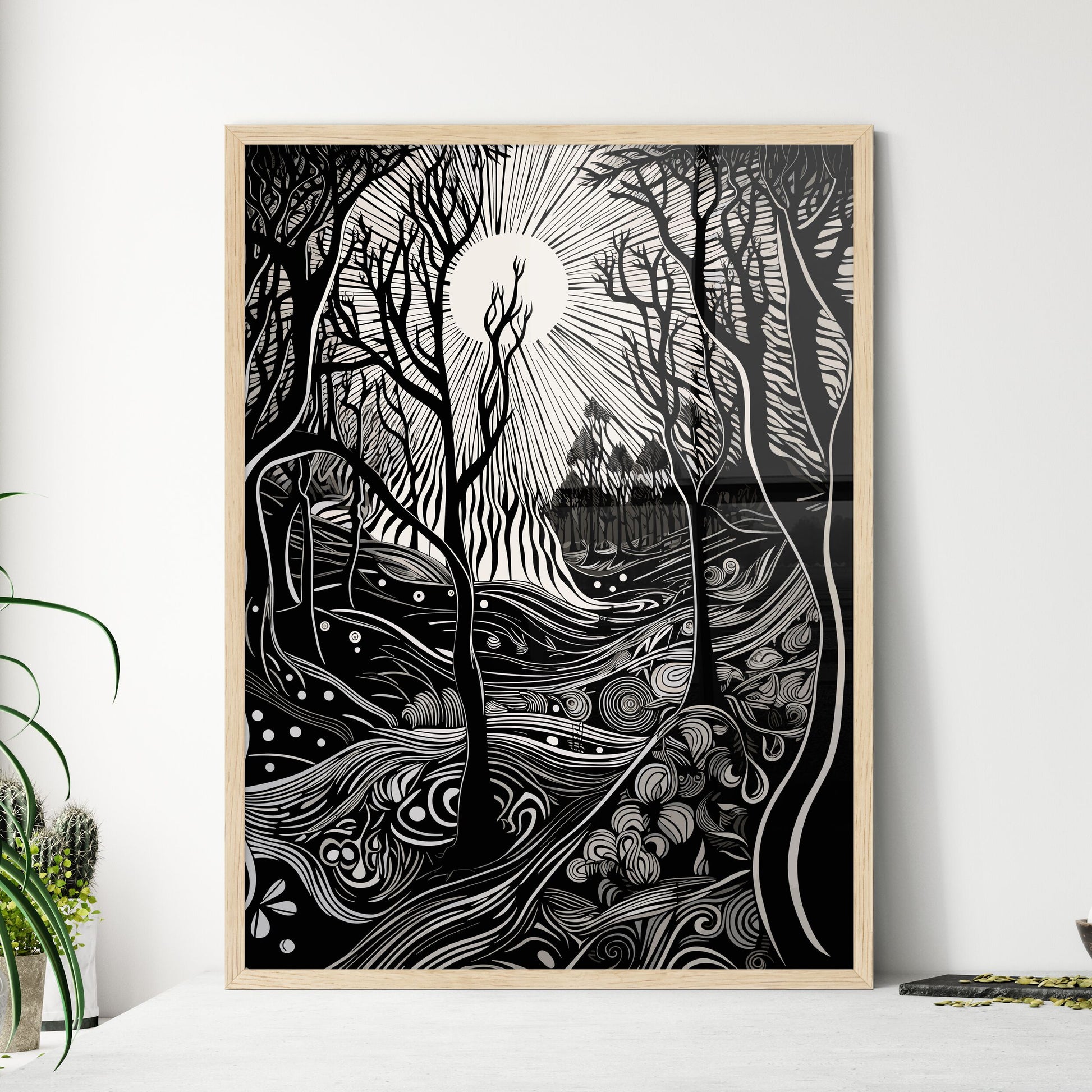 Nature Creation Poster - A Black And  - Framed Art Print