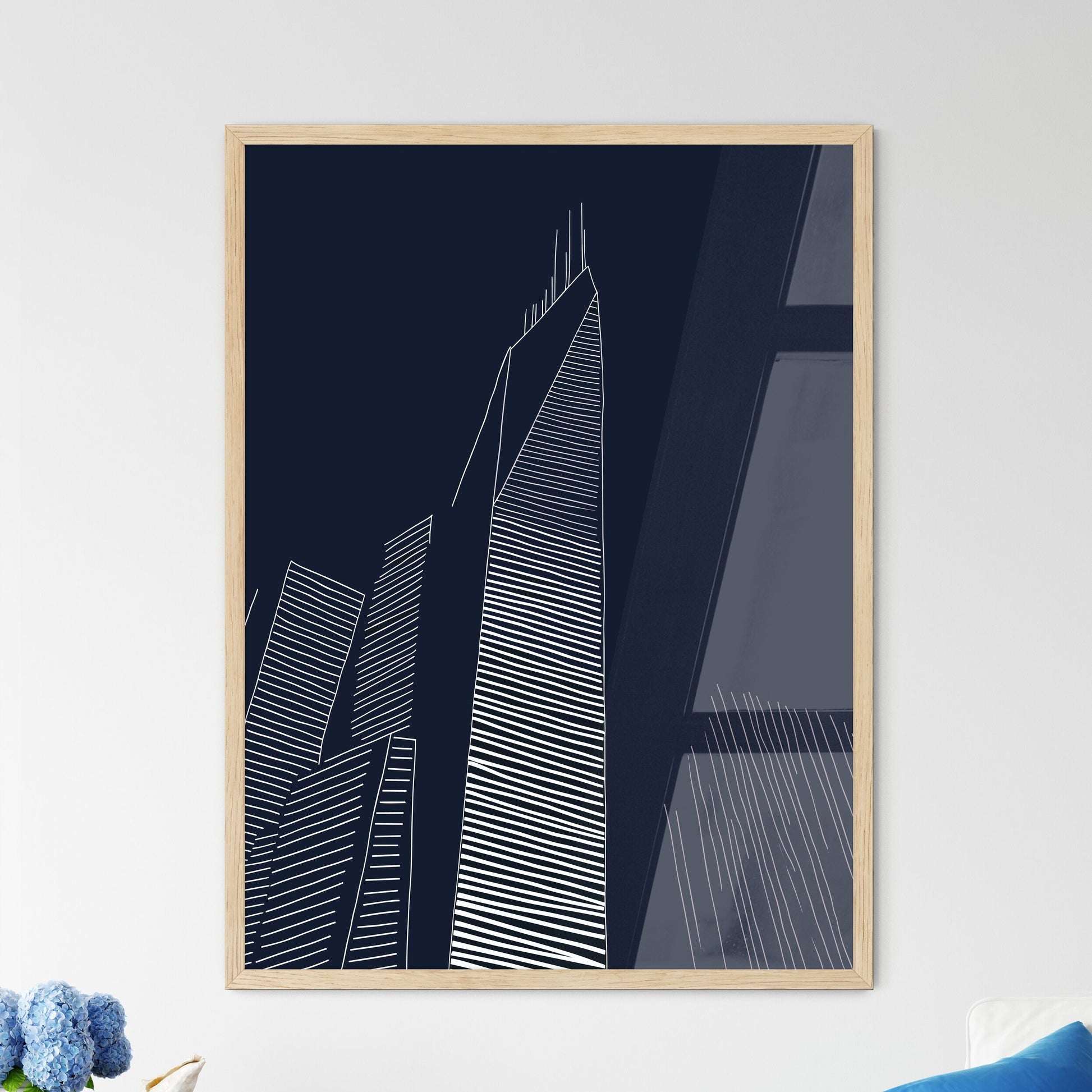 New York Buildings - A Drawing Of A Skyscraper Framed Art