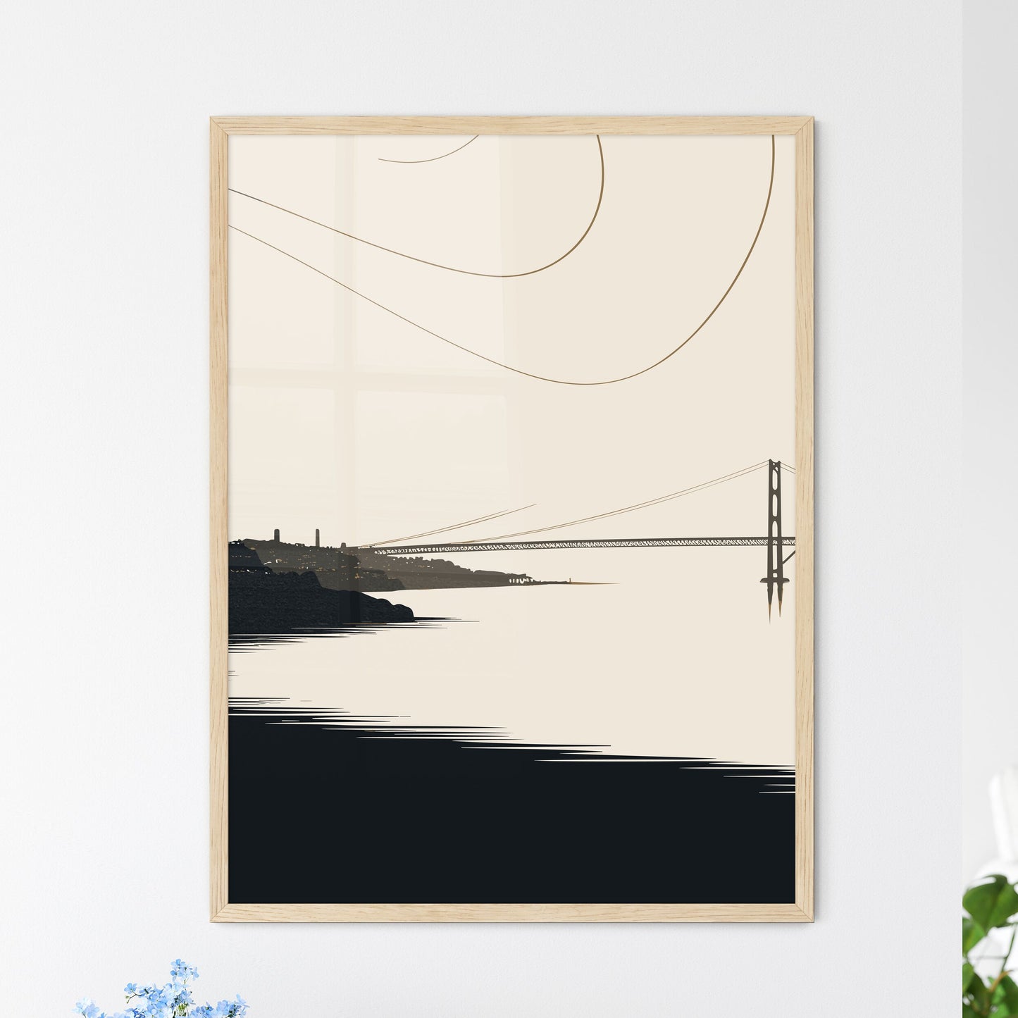 Porto Portugal Waterline And Skyline - A Bridge Over Water With A City In The Background Framed Art