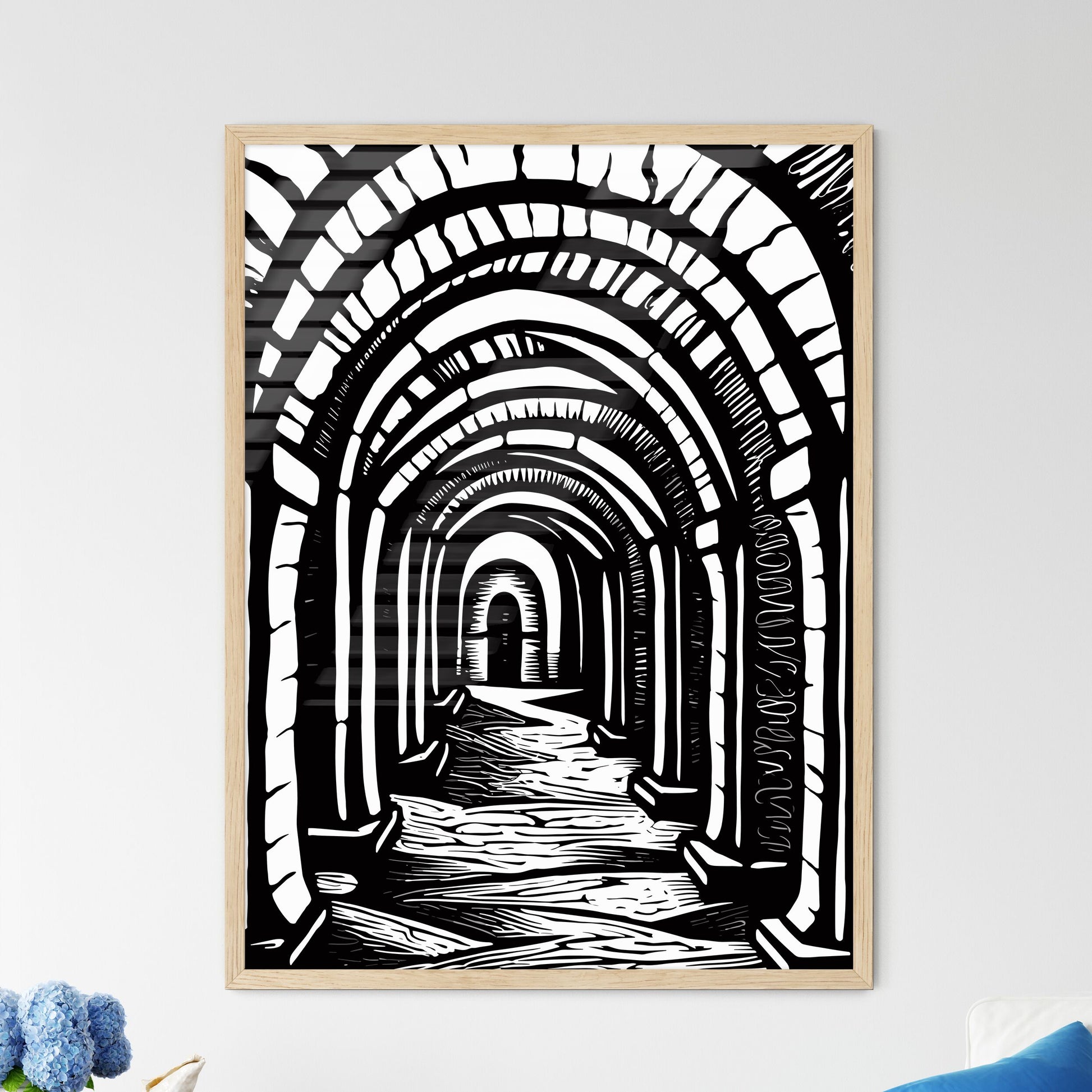 Rustic Arches Poster Black Marker Style Draw - Framed Art Print