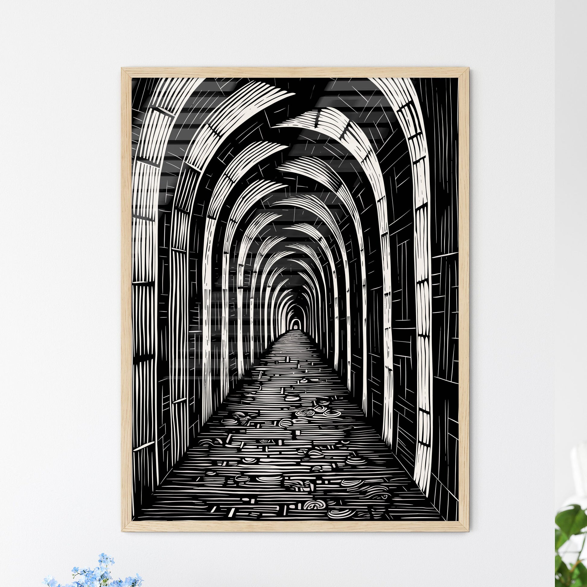 Rustic Arches Poster Black Marker Style Draw - Framed Art Print