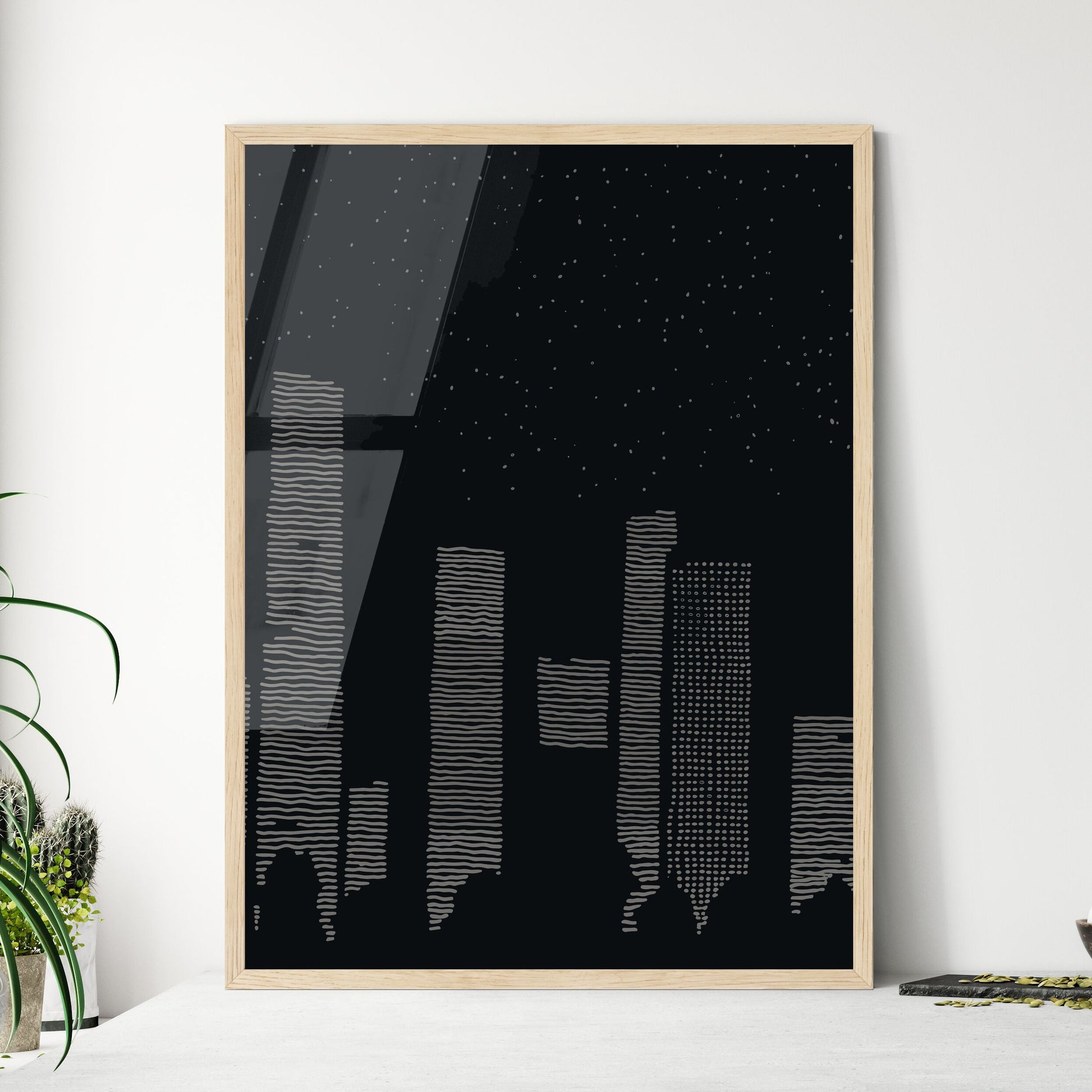 Seattle Skyline - A City Skyline At Night Framed Art