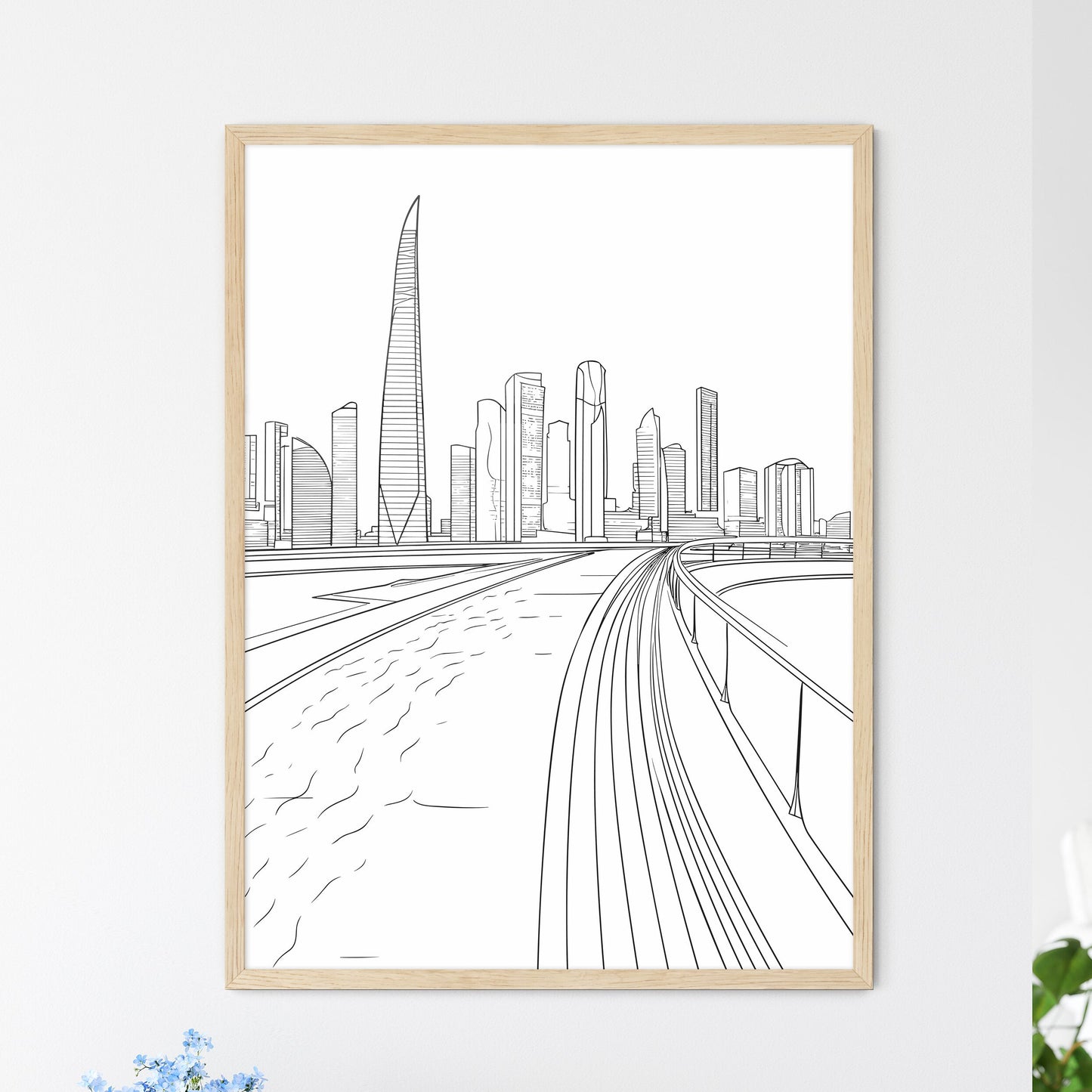 Shanghai China Waterfront - A Drawing Of A City Framed Art