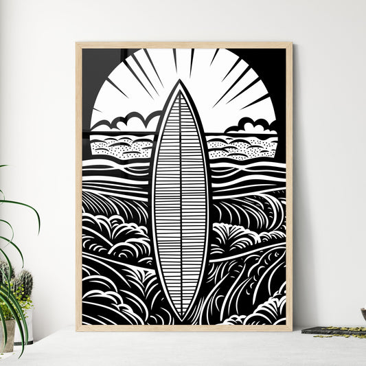 Surfboard In Front Of Beach - A Surfboard  - Framed Art Print