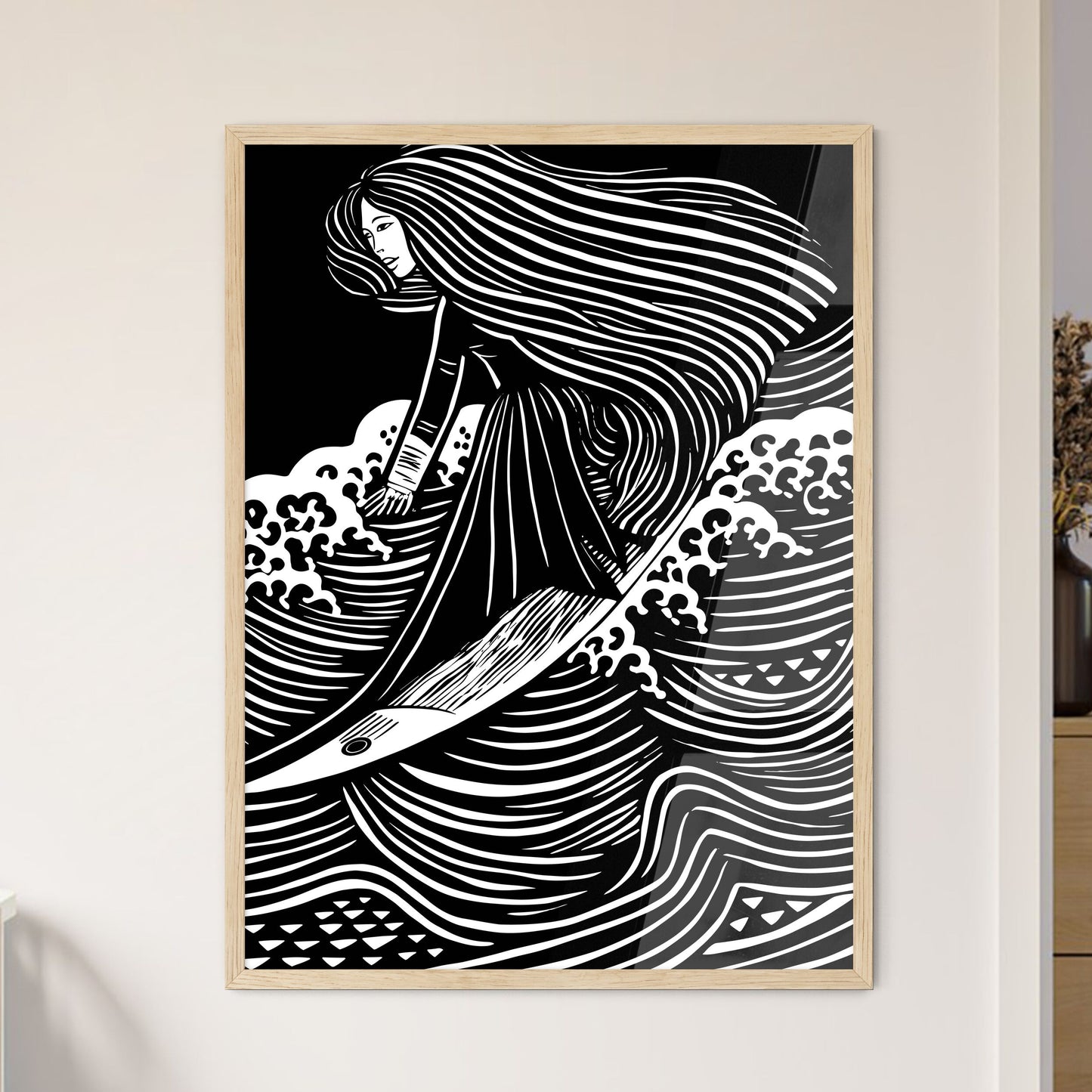 Surfing The Waves - A Woman Ridi - Framed Art Print