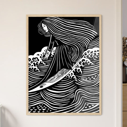 Surfing The Waves - A Woman Ridi - Framed Art Print