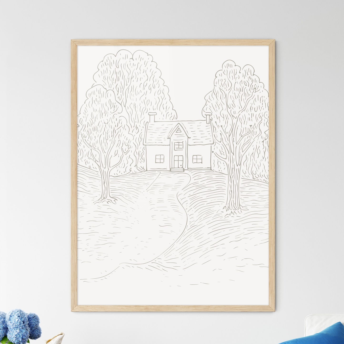 Tiny Home Poster - A Drawing Of A House And Trees Framed Art