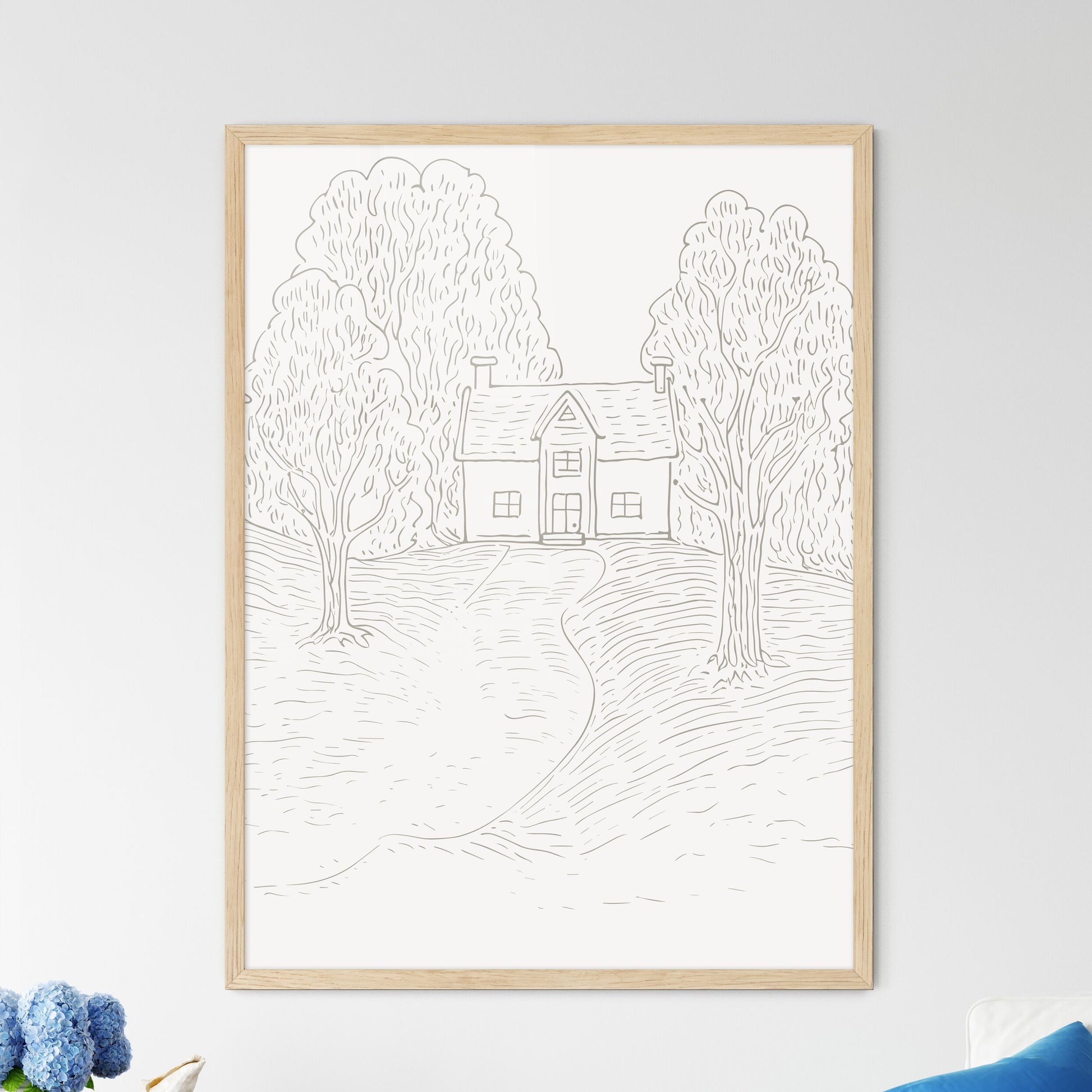 Tiny Home Poster - A Drawing Of A House And Trees Framed Art