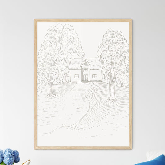 Tiny Home Poster - A Drawing Of A House And Trees Framed Art