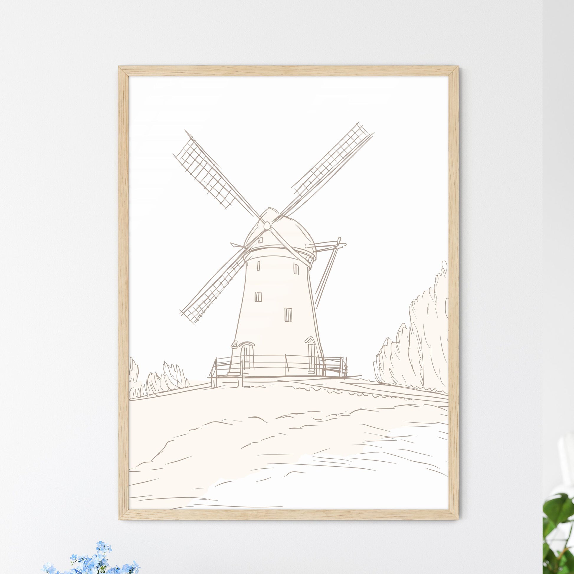 Windmill De Adriaan In Haarlem Netherlands - A Drawing Of A Windmill Framed Art