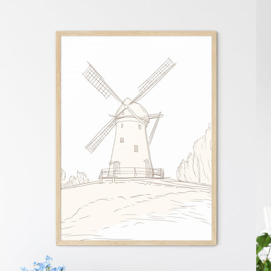 Windmill De Adriaan In Haarlem Netherlands - A Drawing Of A Windmill Framed Art