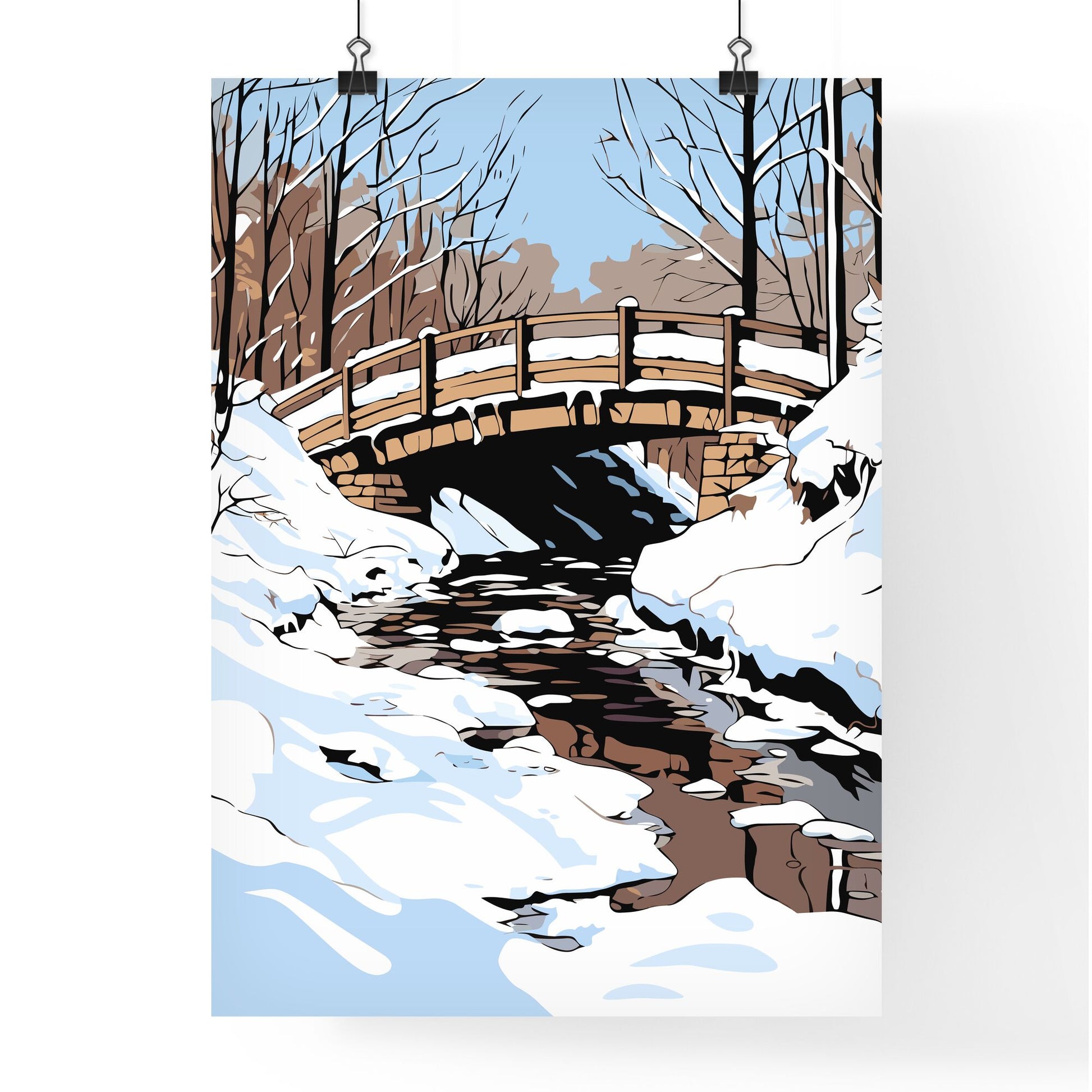 A Bridge Over A Stream Following A Heavy Snow - A Bridge Over A Stream In A Snowy Forest Default Title