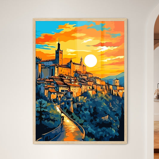 Alcazar Castle On Sunset - Segova Spain - A Painting Of A Castle On A Hill Framed Art