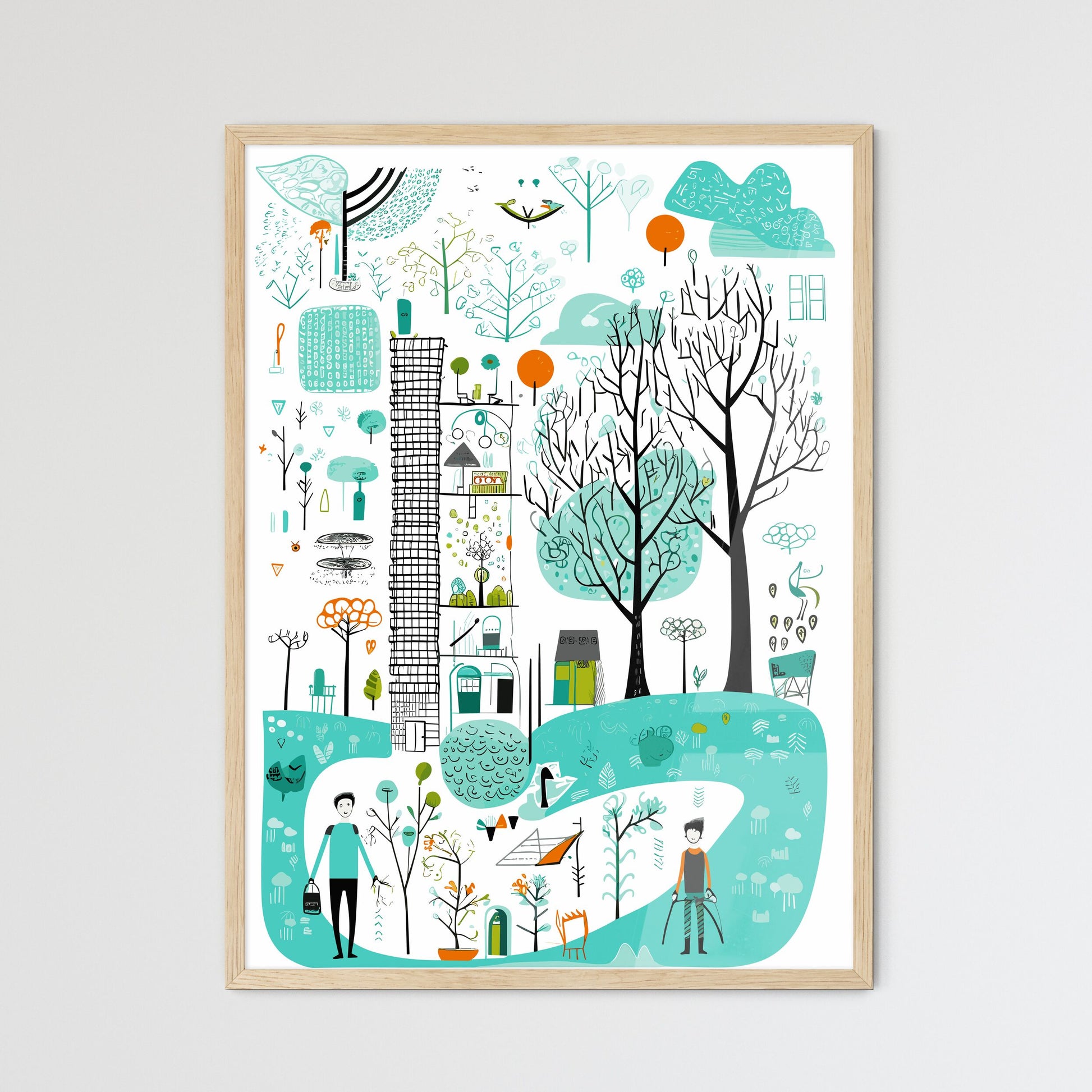 City Life In Amsterdam - A Drawing Of A City Framed Art