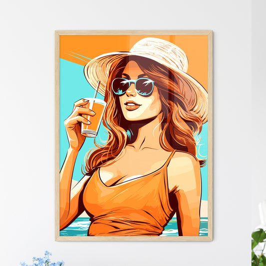 Coconut Fresh Cocktail Beach Woman Drinking  - Framed Art Print