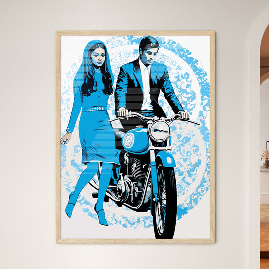 Couple Of 1970 On Motorcycle - A Man And Wo - Framed Art Print