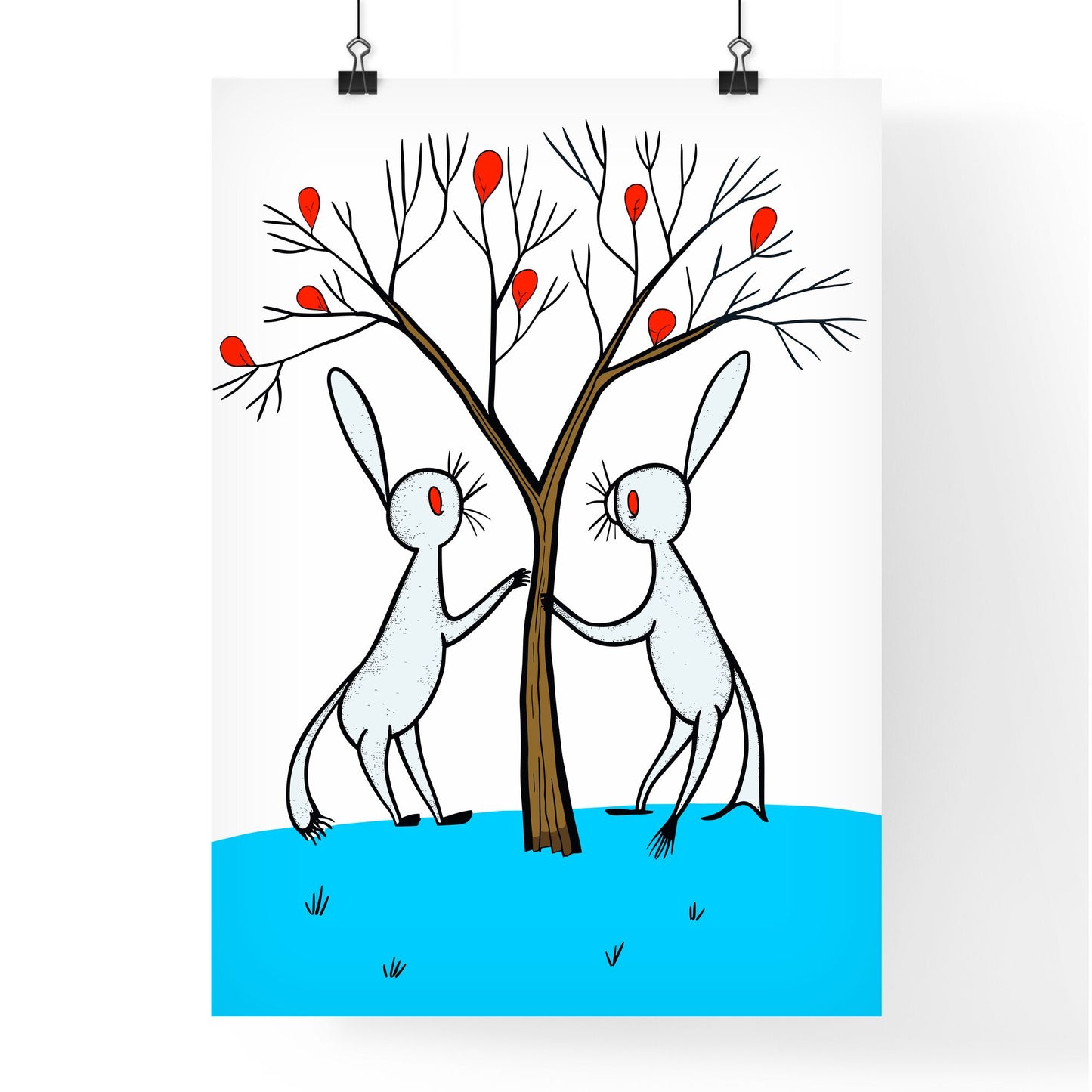 Cute Cute Bunnies In Love - Two Rabbits Holding A Tree Default Title