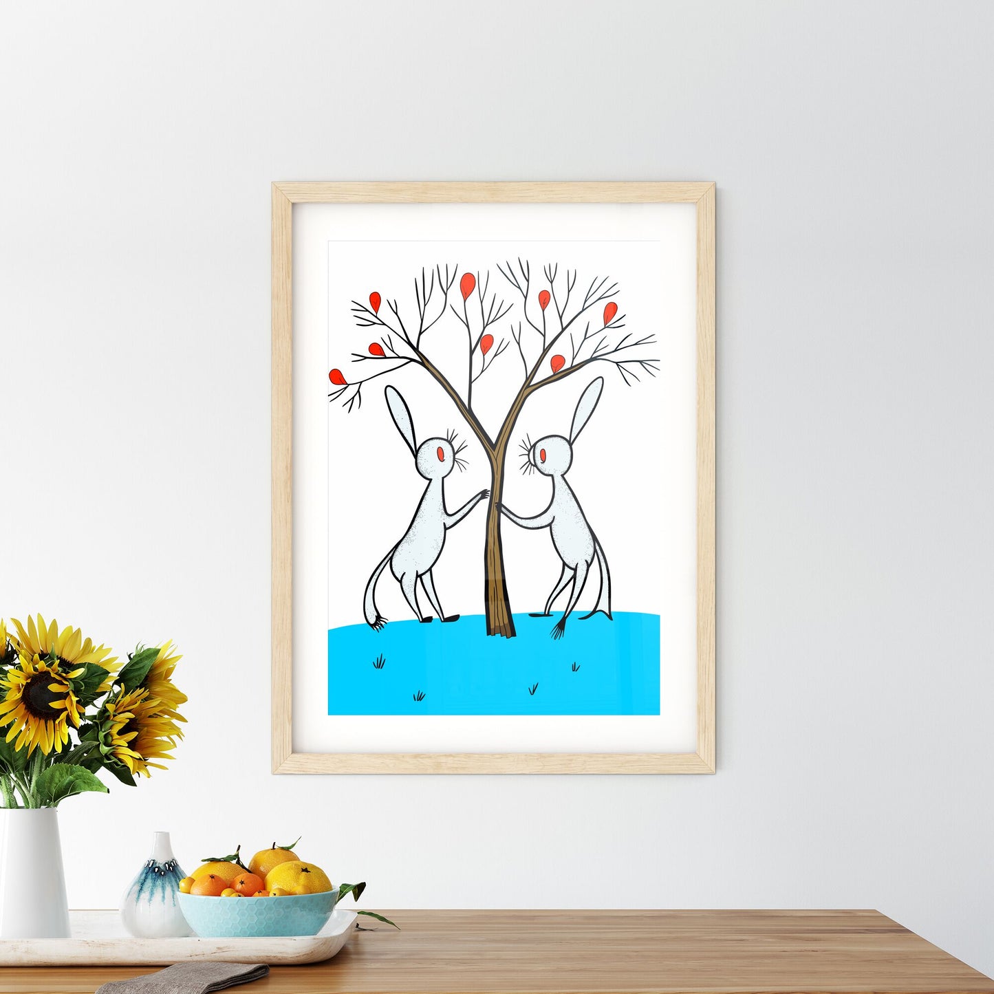 Cute Cute Bunnies In Love - Two Rabbits Holding A Tree Default Title