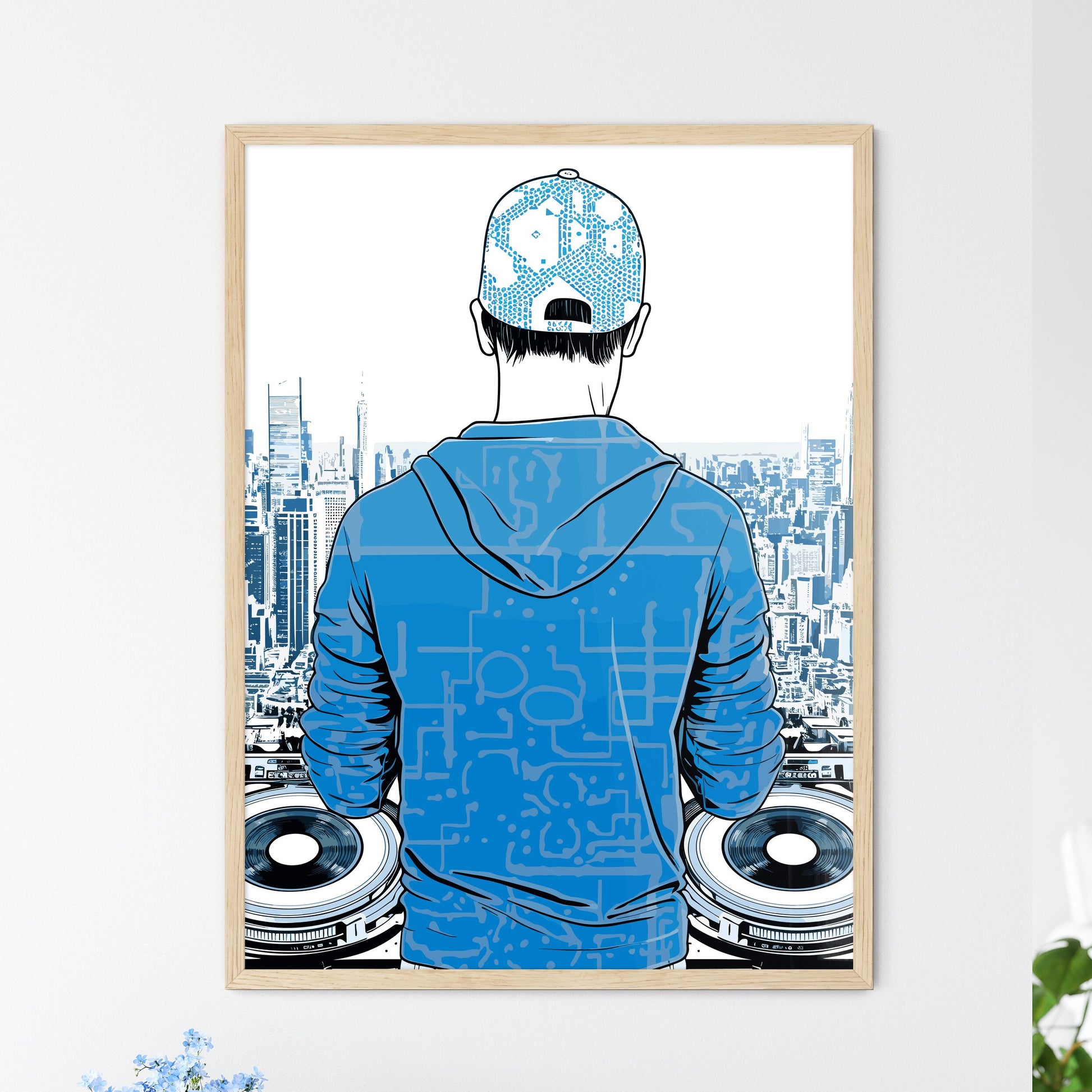 Disk Jockey With An Urban Background - A Man - Framed Art Print