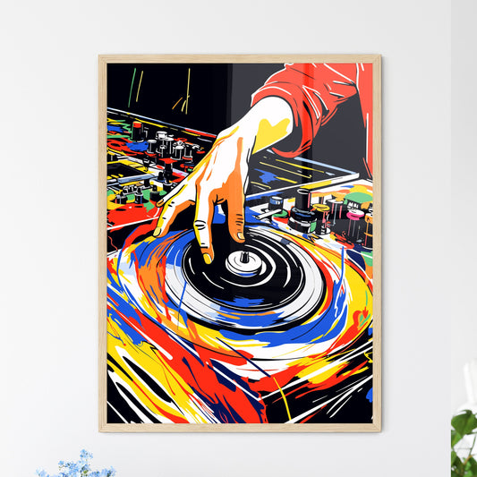 Dj Mixing On The Turntable Modern Abstract Poster - A Hand On A Turntable Default Title