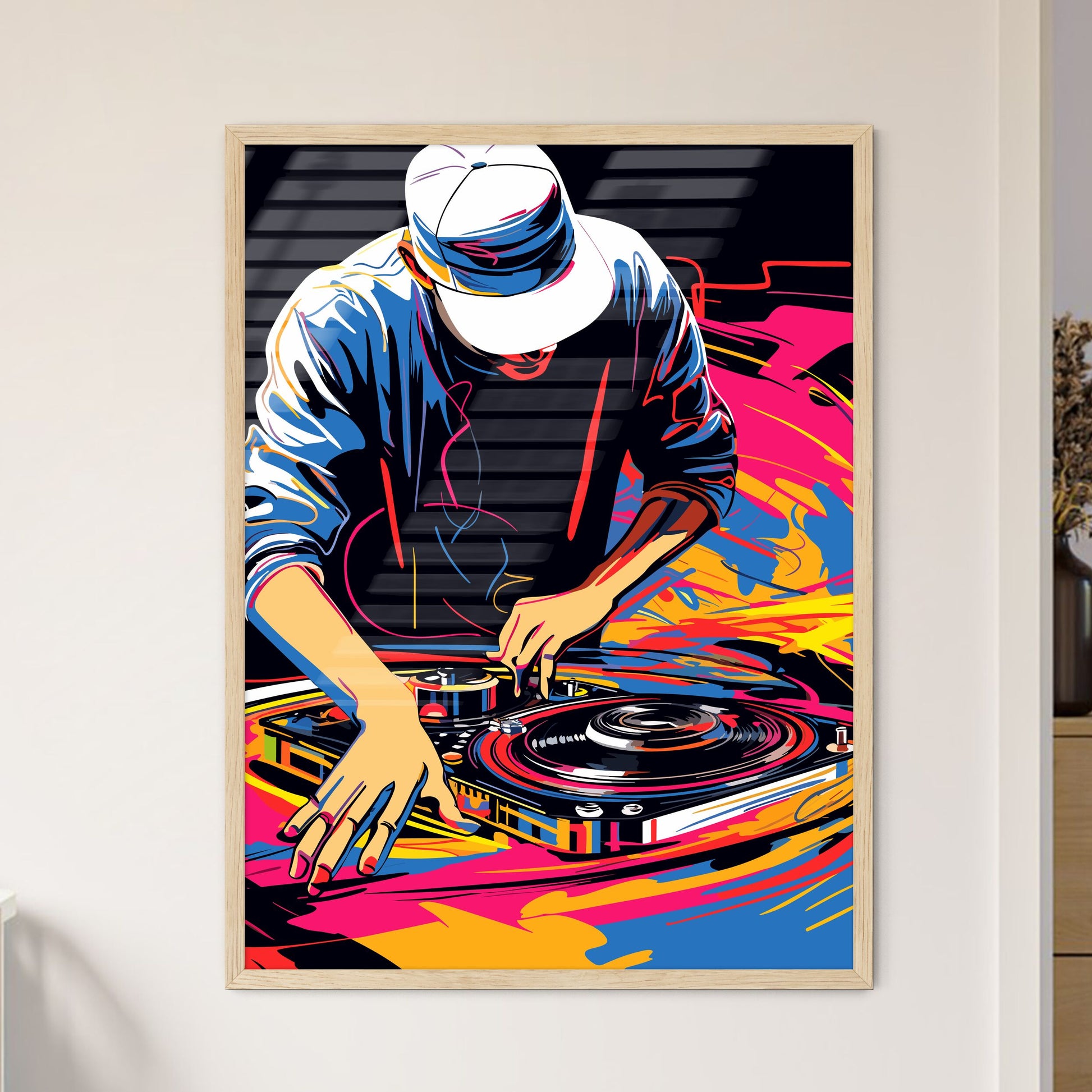 Dj Mixing On The Turntable Modern Abstract P - Framed Art Print