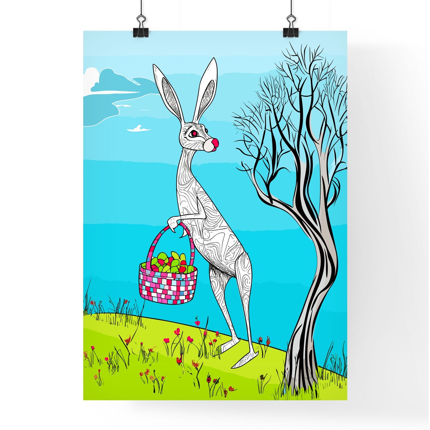 Easter Bunny With Easter Basket Vector Illustration - A Cartoon Rabbit Carrying A Basket Of Fruit Default Title