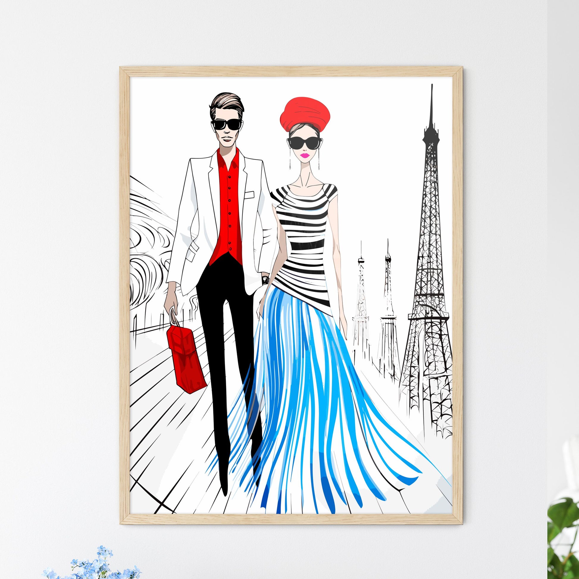 Fashion Illustration Of Couple In Paris - A  - Framed Art Print