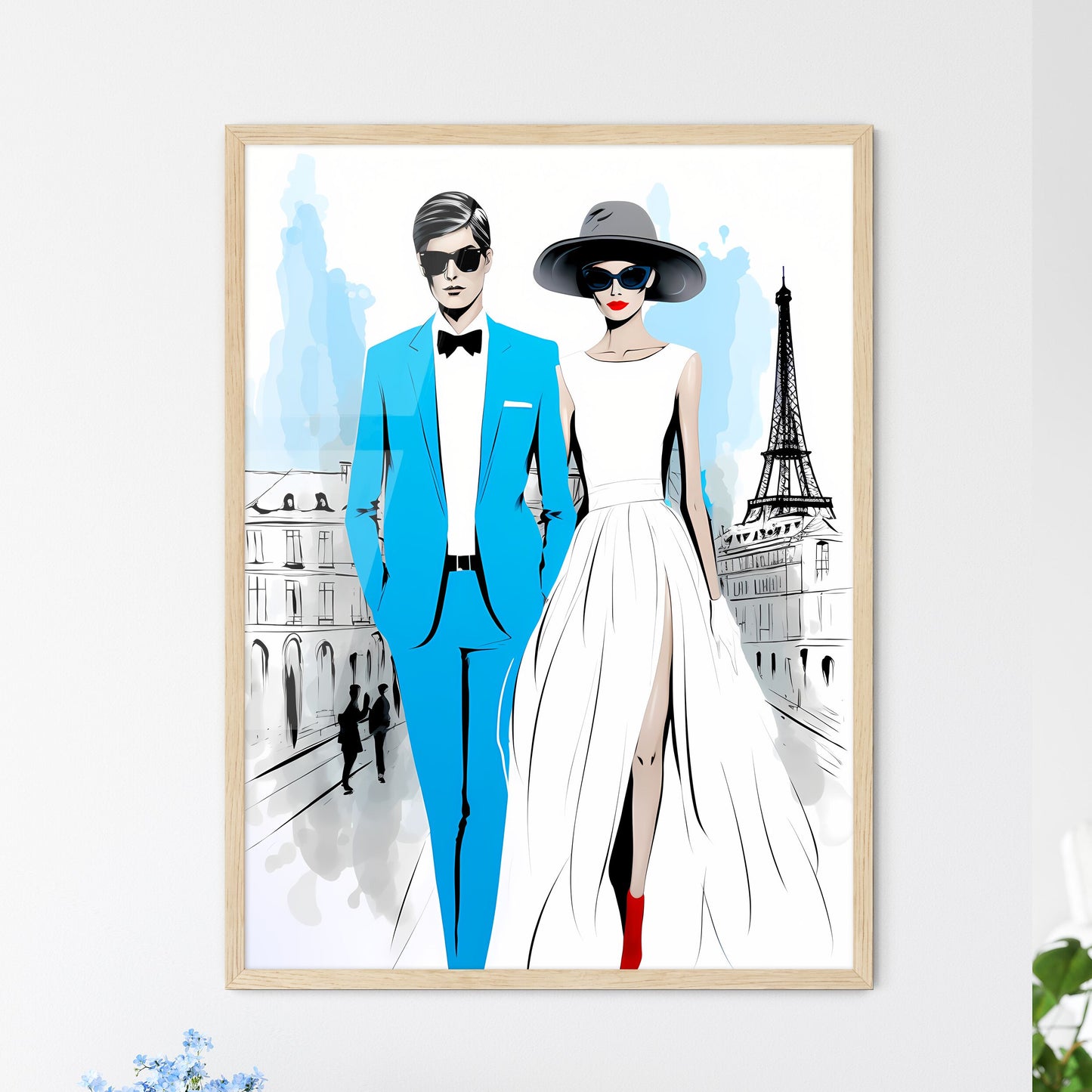 Fashion Illustration Of Couple In Paris - A  - Framed Art Print