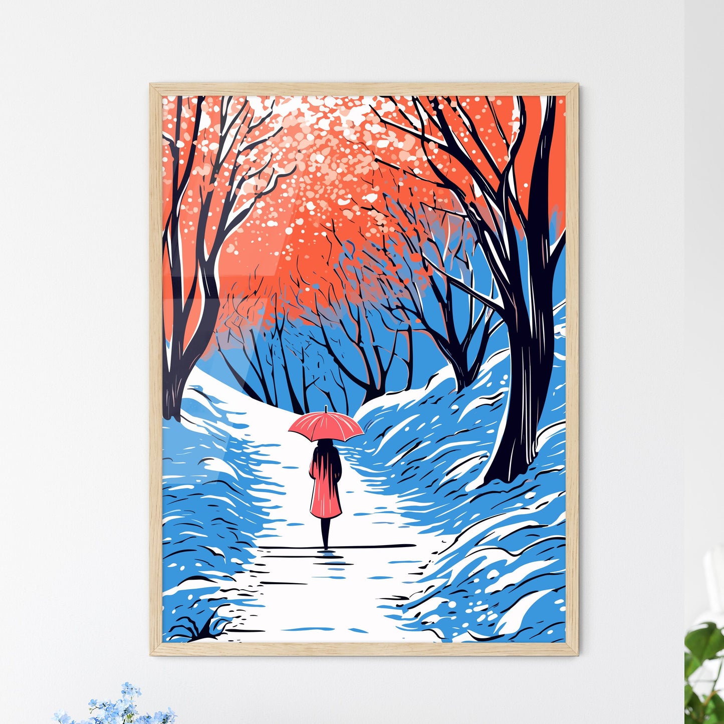 Girl With Umbrella Walking On The Path - A W - Framed Art Print