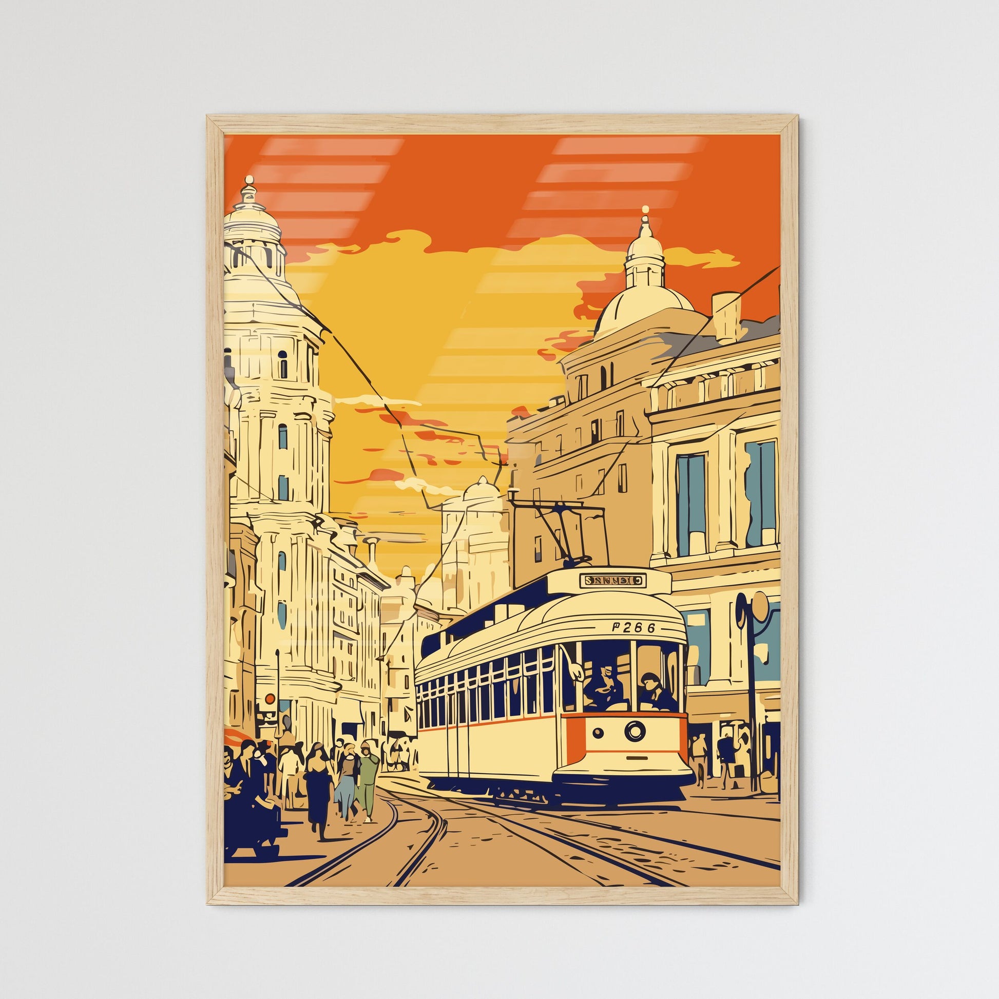Helsinki Finland Vintage Advertising Poster - A Trolley On A Street Framed Art