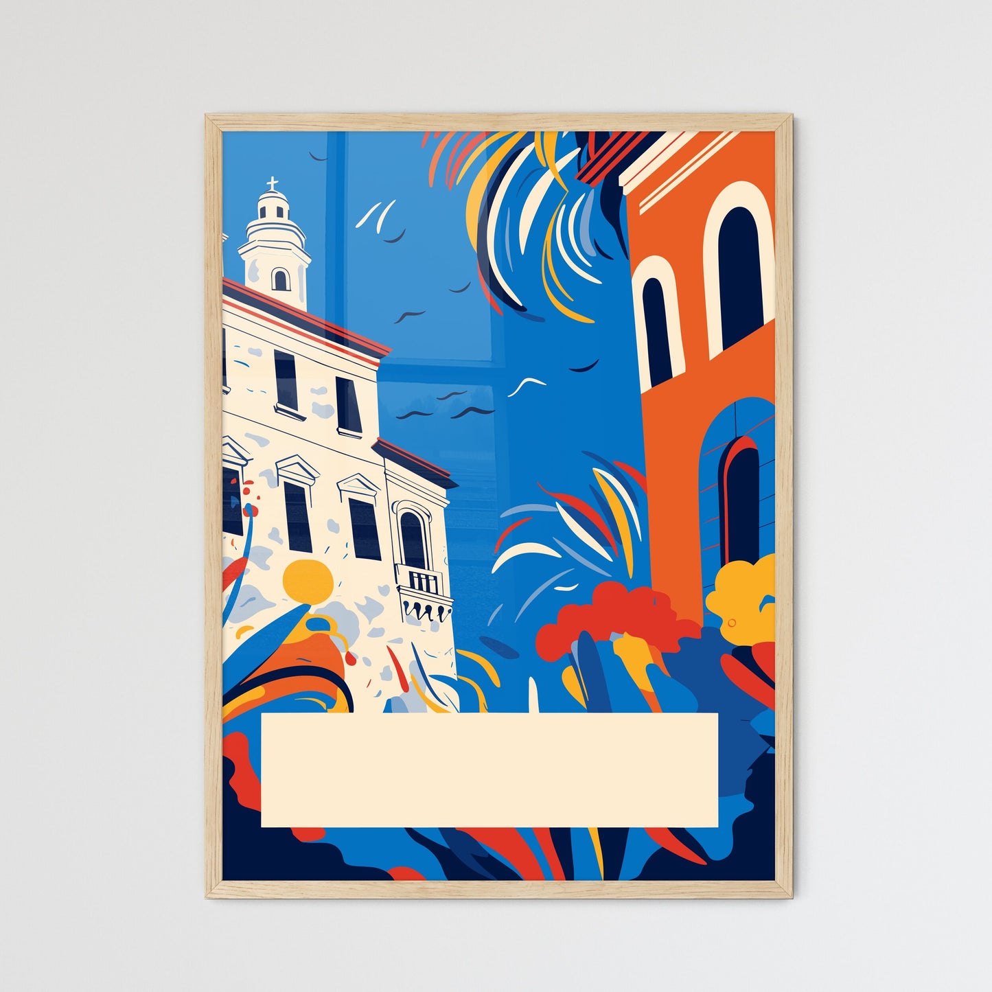 Italy Vacation Poster - A Colorful Building With A White Sign Framed Art