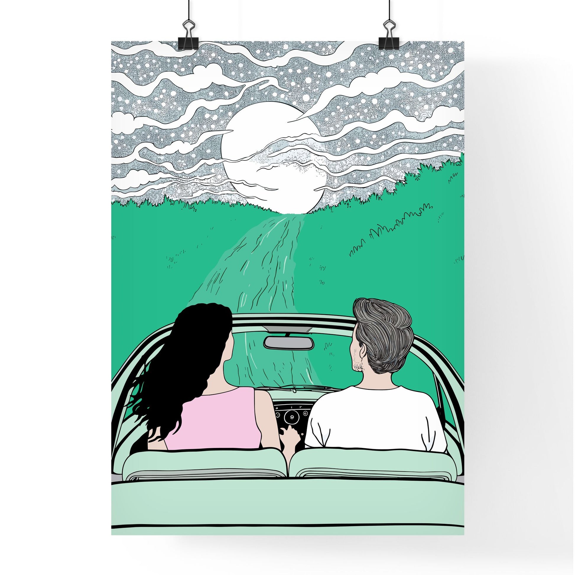 Just Married - Newlywed Couple Driving A Car - A Man And Woman In A Convertible Default Title