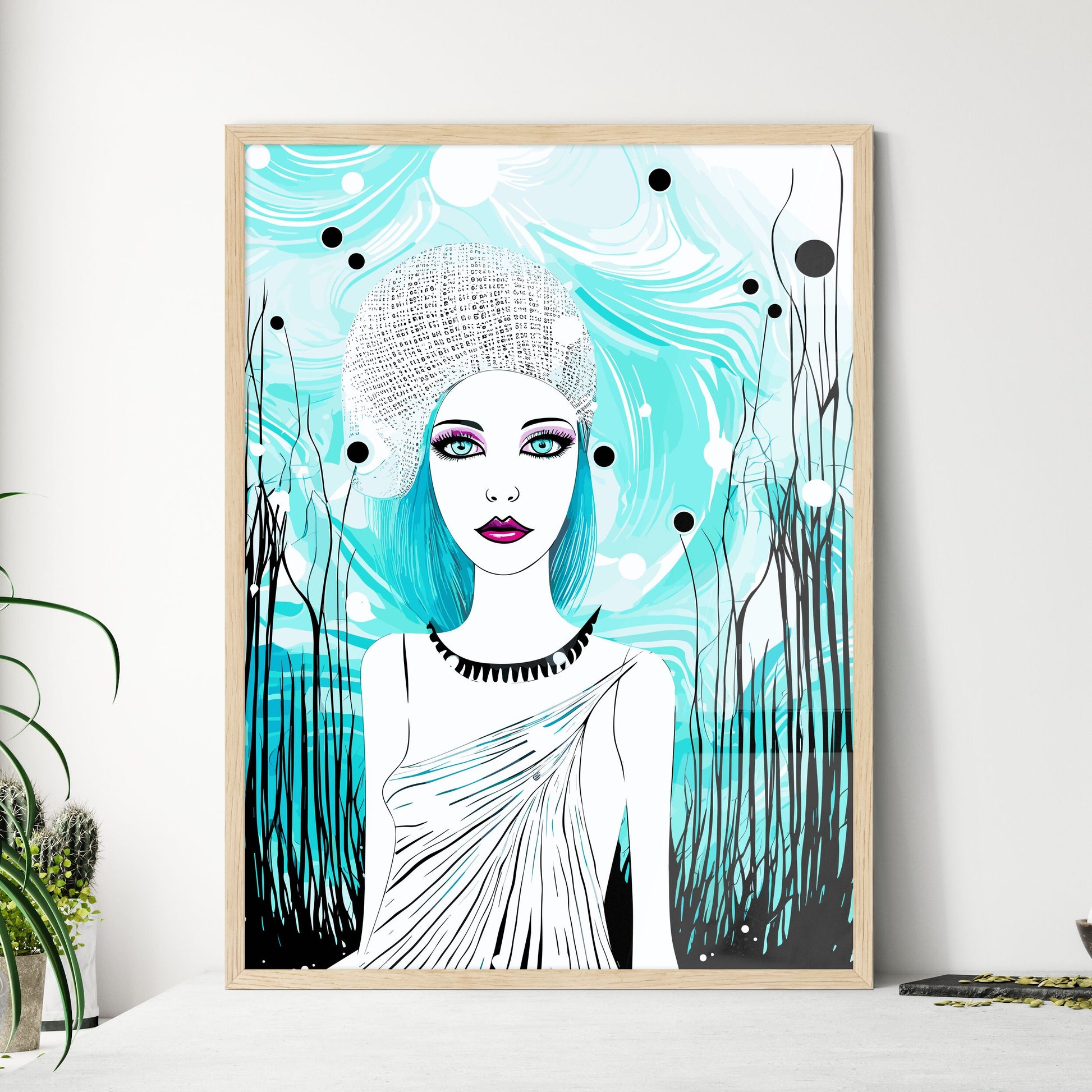 Lifestyle Fashion Illustration In The Disco Club - A Woman With Blue Hair And A White Hat Default Title