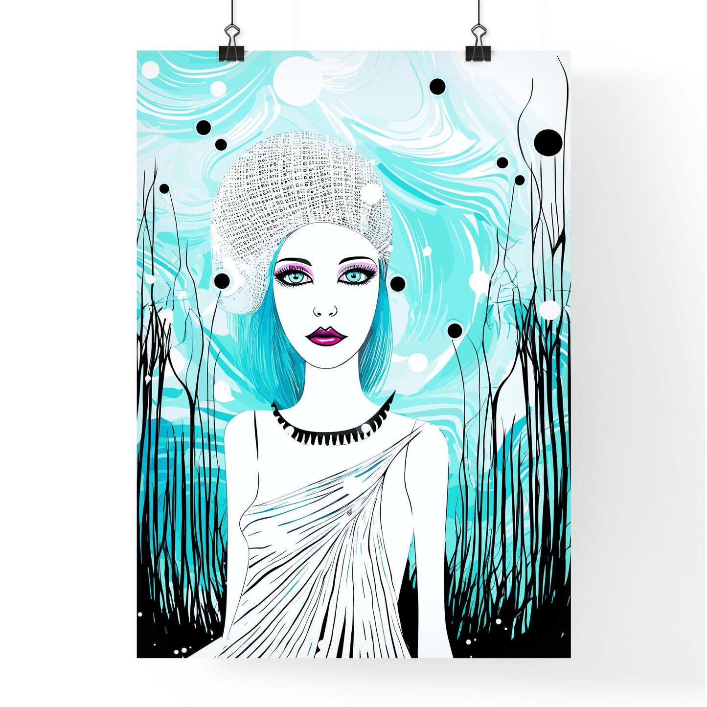 Lifestyle Fashion Illustration In The Disco Club - A Woman With Blue Hair And A White Hat Default Title