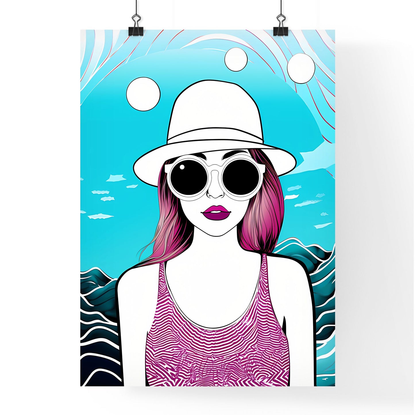 Lifestyle Fashion Illustration In The Disco Club - A Woman Wearing A Hat And Sunglasses Default Title