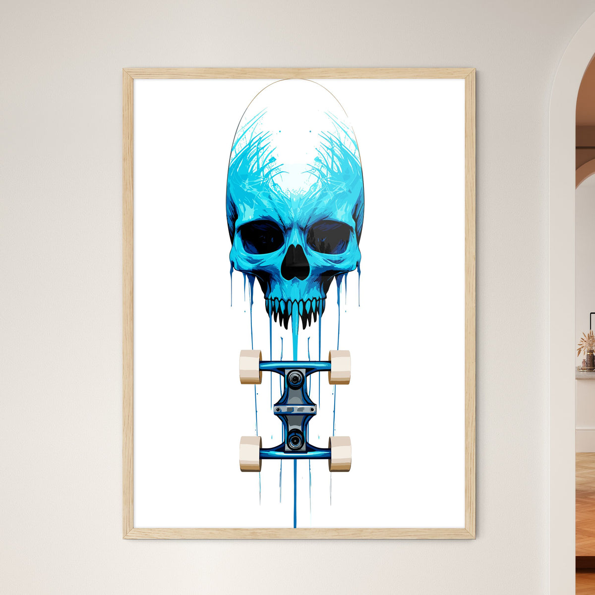 Longboard Skateboard Upside Down - A Skull W - Framed Art Print